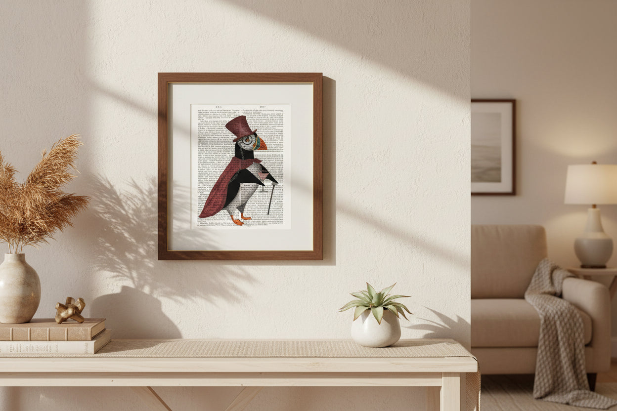 Puffin Portraits I | Quirky Puffin Art | Framed Print with White Mount