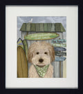 Surf Shack Companions IV | Quirky Dog & Coastal Art | Framed Print with White Mount