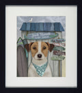 Surf Shack Companions V | Quirky Dog & Coastal Art | Framed Print with White Mount