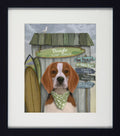 Surf Shack Companions VII | Quirky Dog & Coastal Art | Framed Print with White Mount
