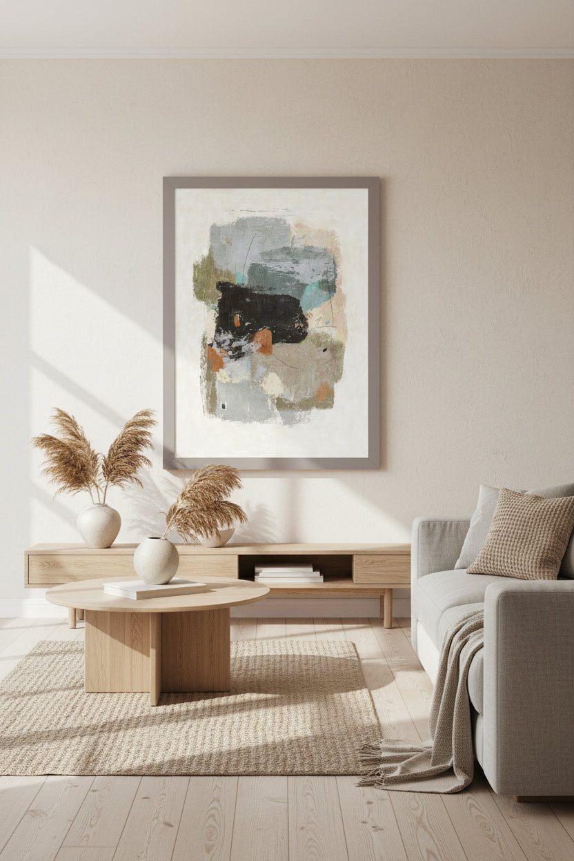 Abstract art print with a mix of colors on a white background
