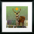 Framed artwork of a deer with a stylized background
