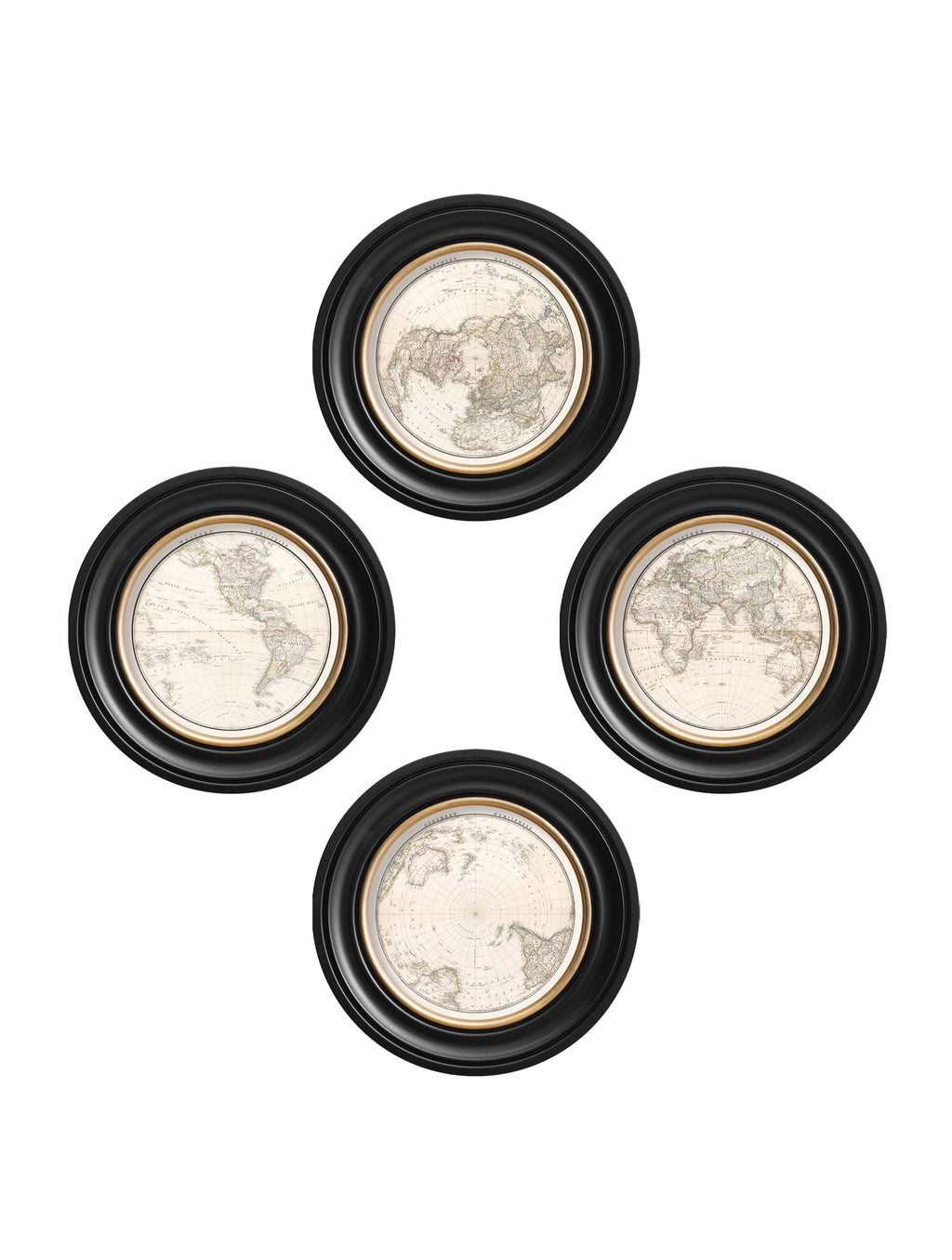 c.1838 World Map Hemispheres in Round Frames