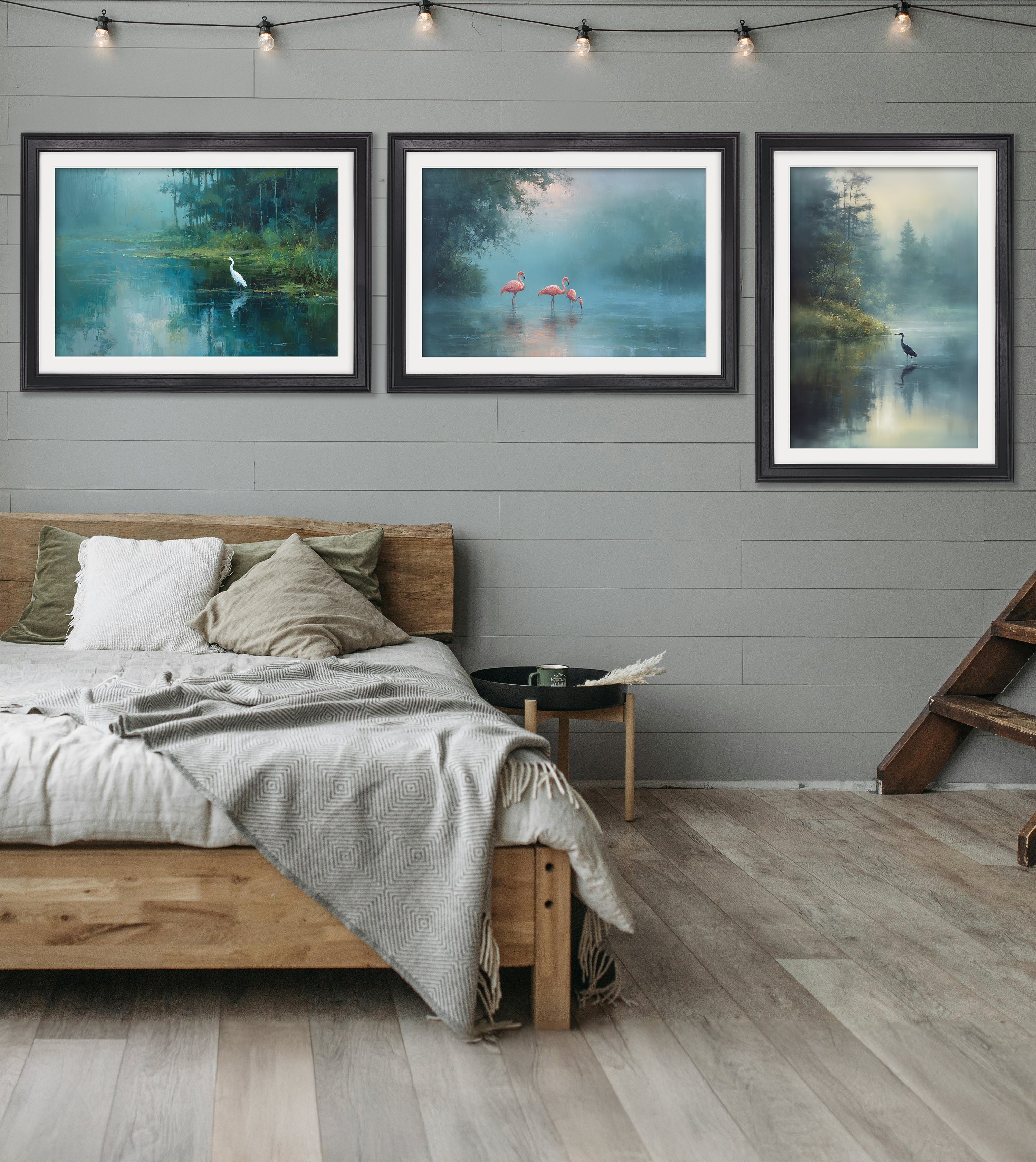 Misty Lake Heron - Black Hurstwood Frame
