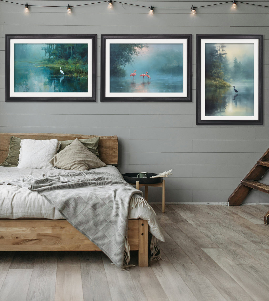 Misty Lake Flamingos - Oxford Round Frame