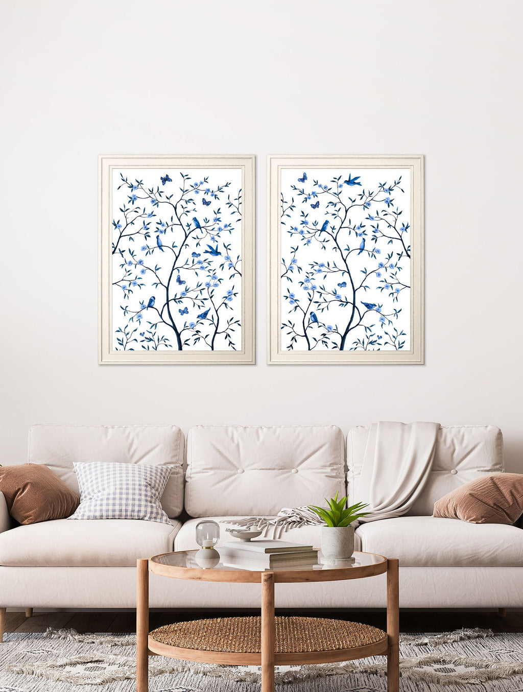 Tree of Life Blue & White | Set of 2 Framed Prints in Ivory Frame