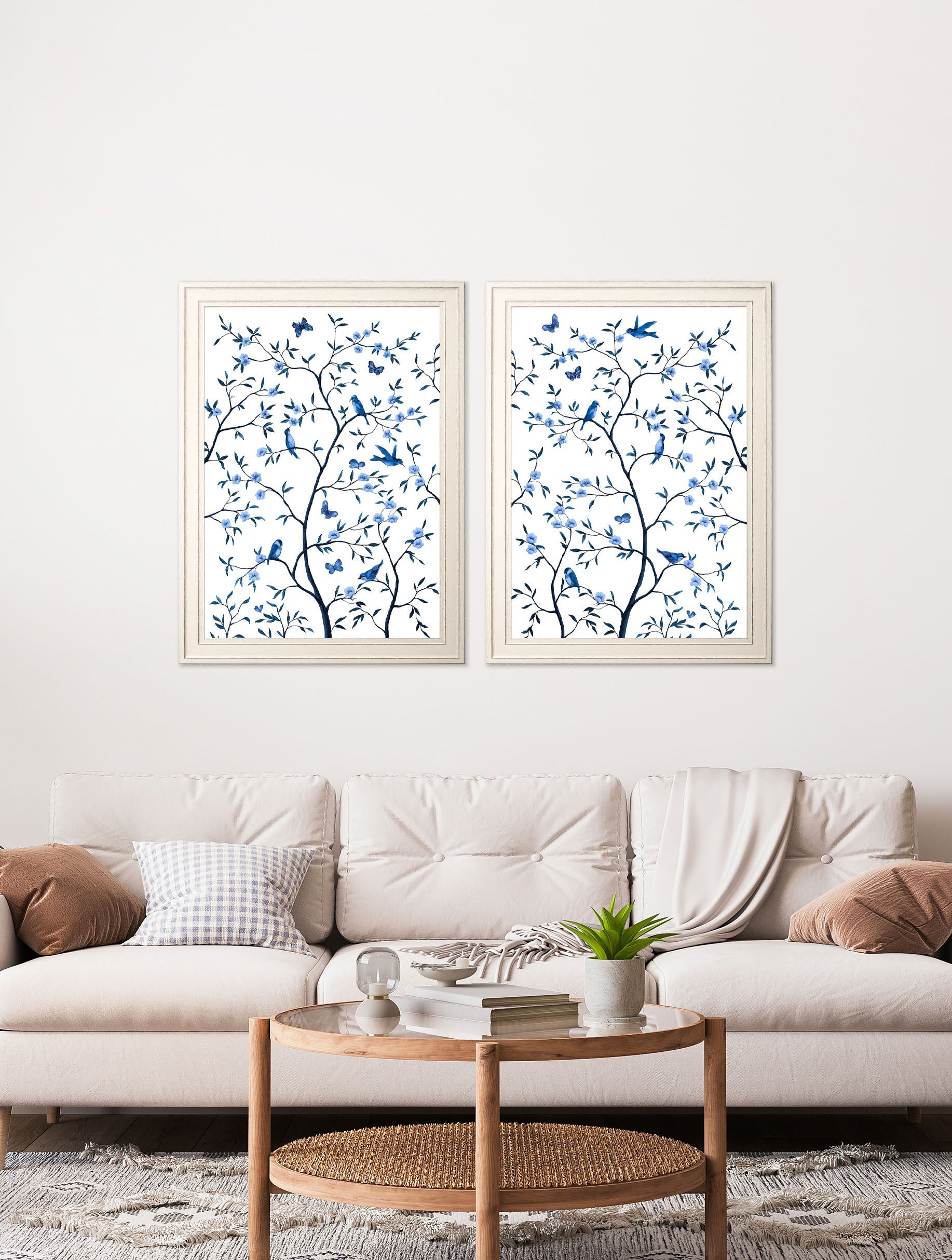 Tree of Life Blue & White | Set of 2 Framed Prints in Ivory Frame
