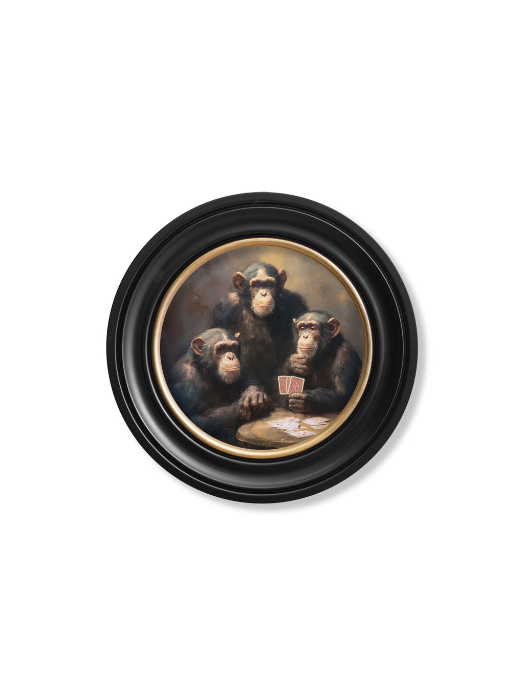 The Card-Playing Chimps -  Oxford Round Frame