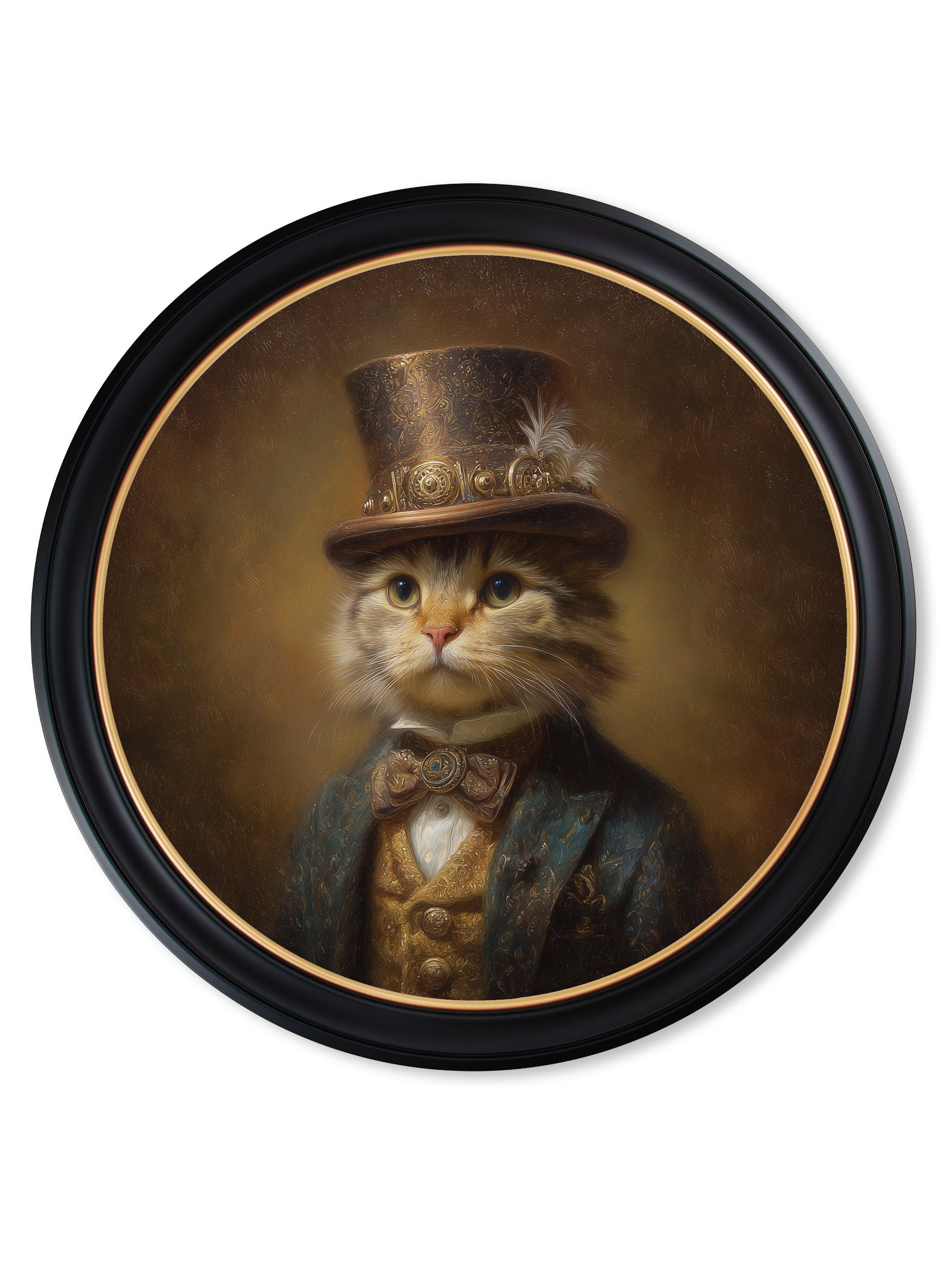 Lord Whiskerby - Gentleman Tabby Cat Oxford Round Frame