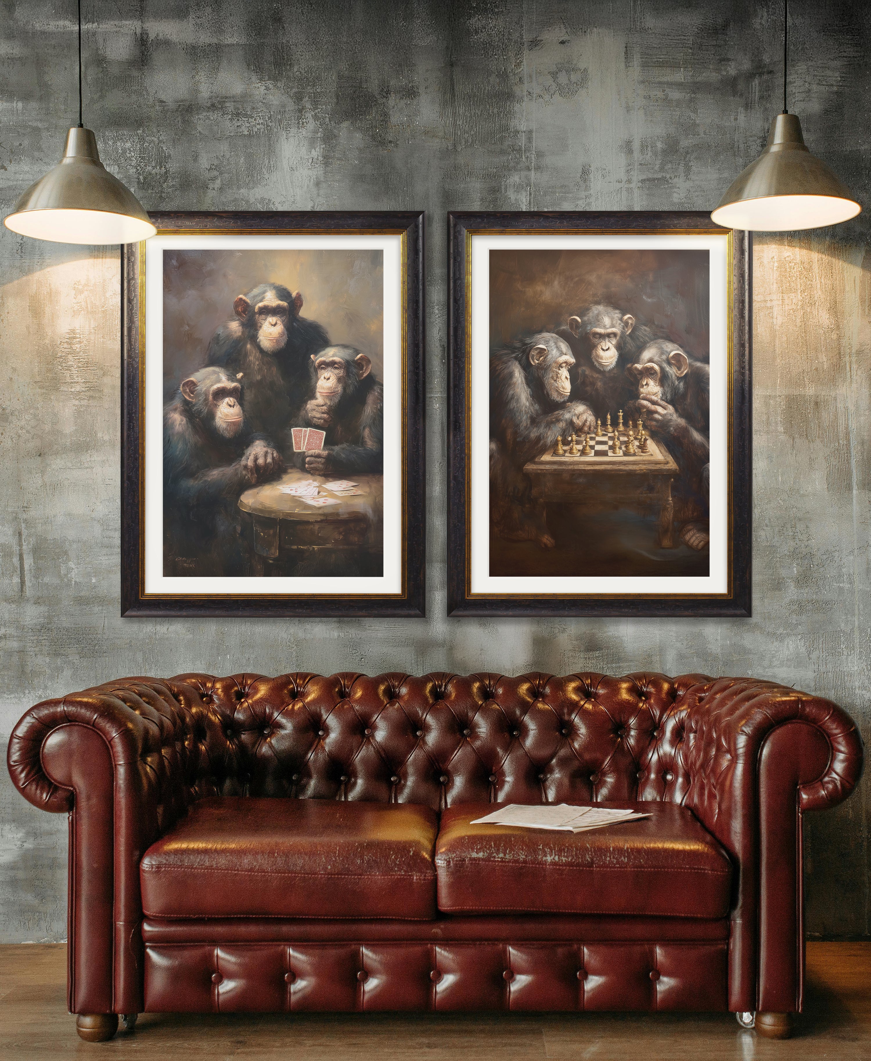 The Card-Playing Chimps – Humorous Animal Framed Print | Oxford Frame