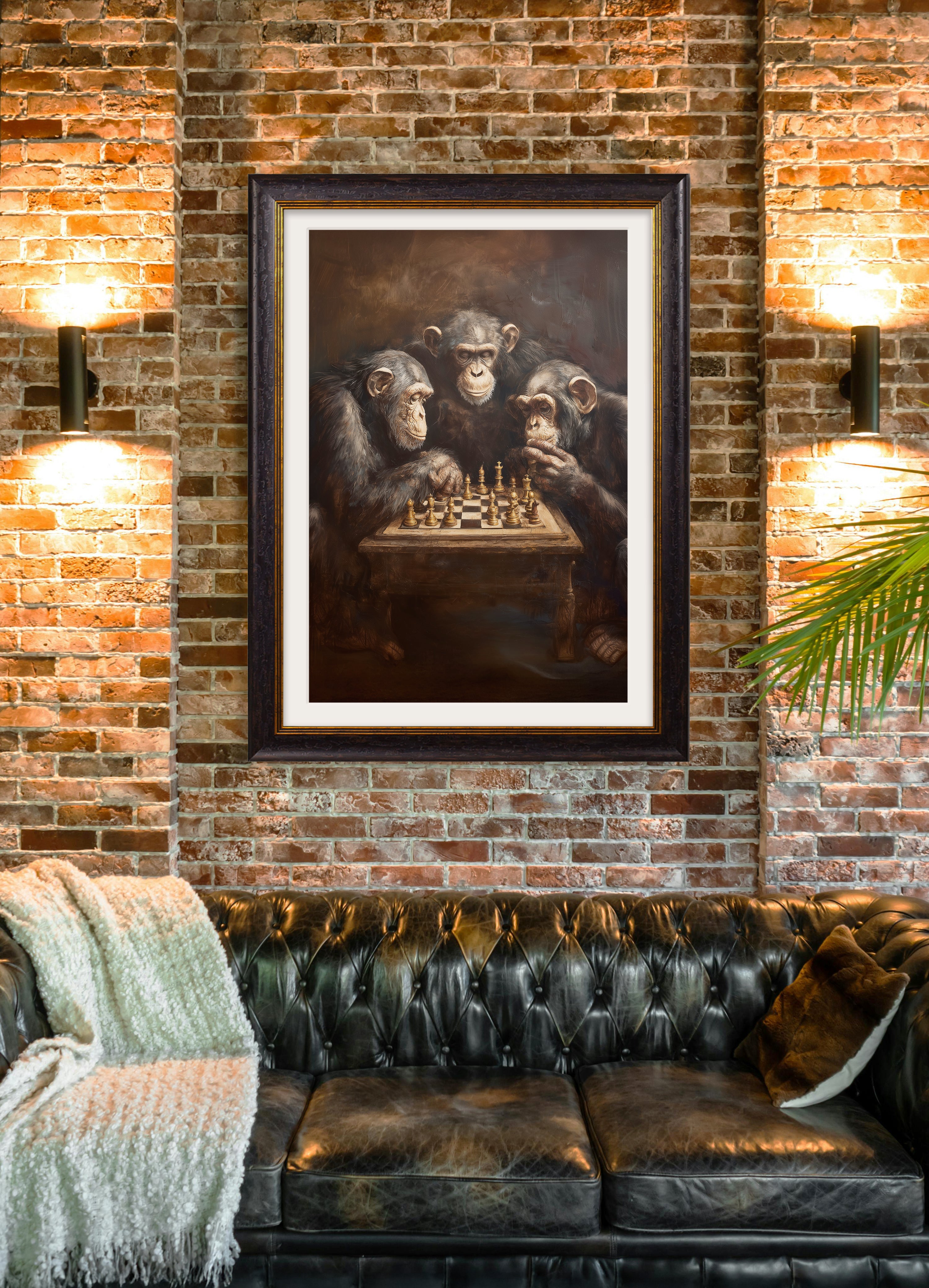 The Chess-Playing Chimps – Humorous Animal Framed Print | Oxford Frame
