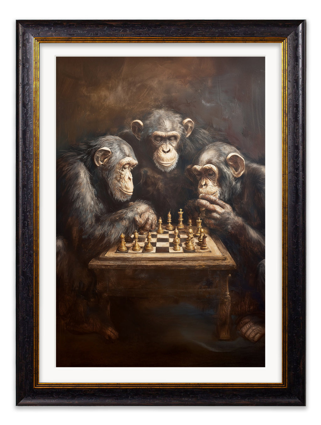 The Chess-Playing Chimps – Humorous Animal Framed Print | Oxford Frame