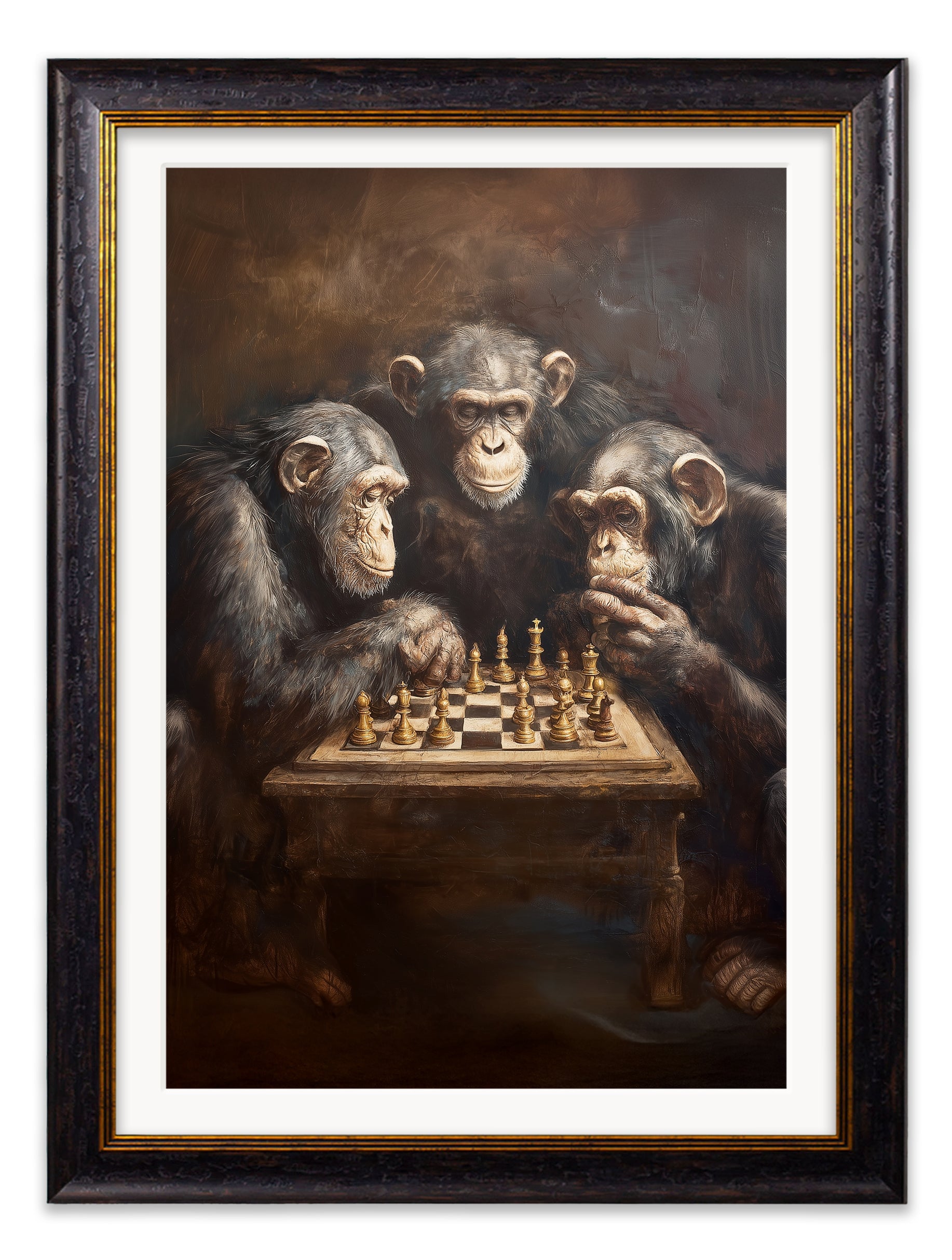 The Chess-Playing Chimps – Humorous Animal Framed Print | Oxford Frame