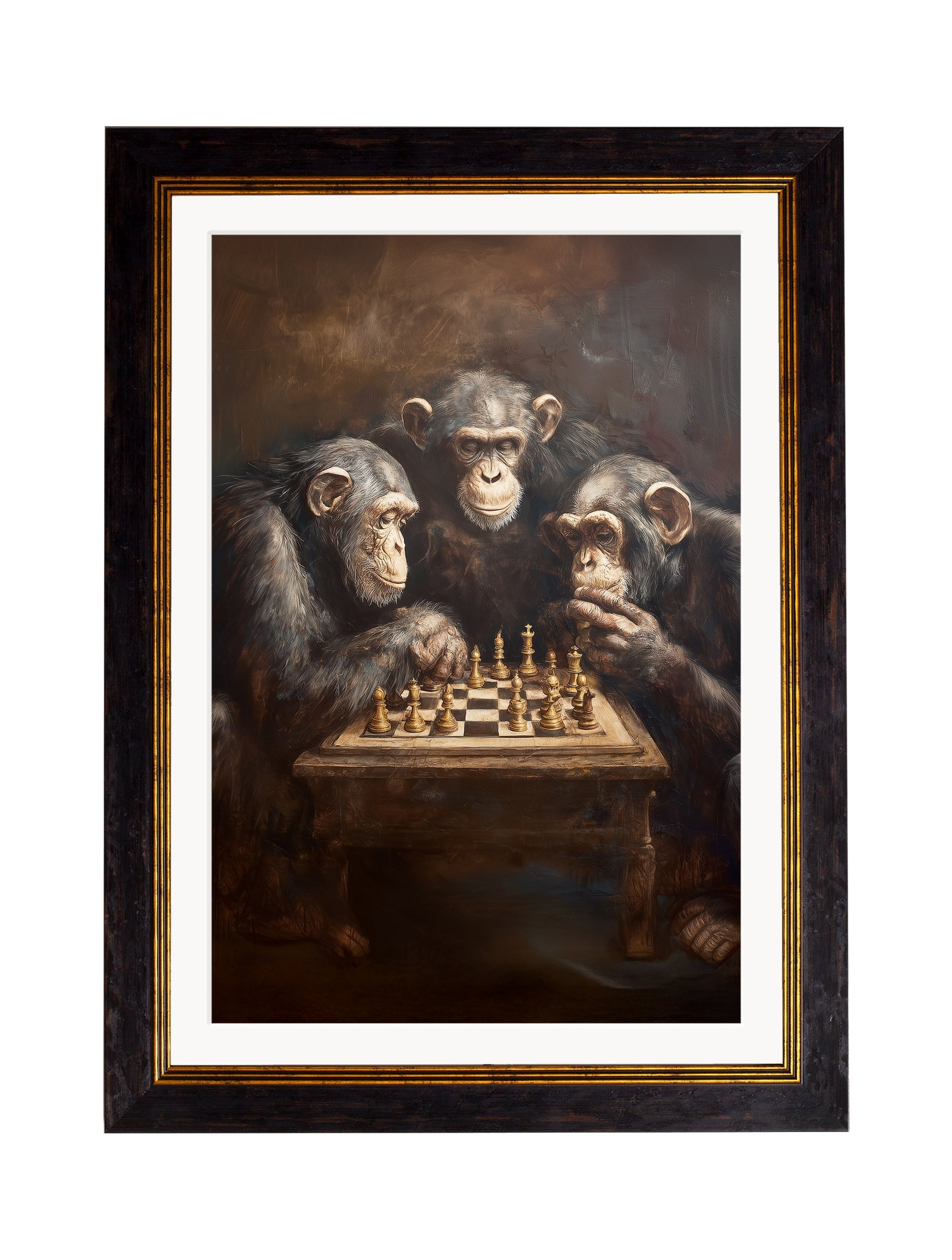 The Chess-Playing Chimps – Humorous Animal Framed Print | Oxford Frame