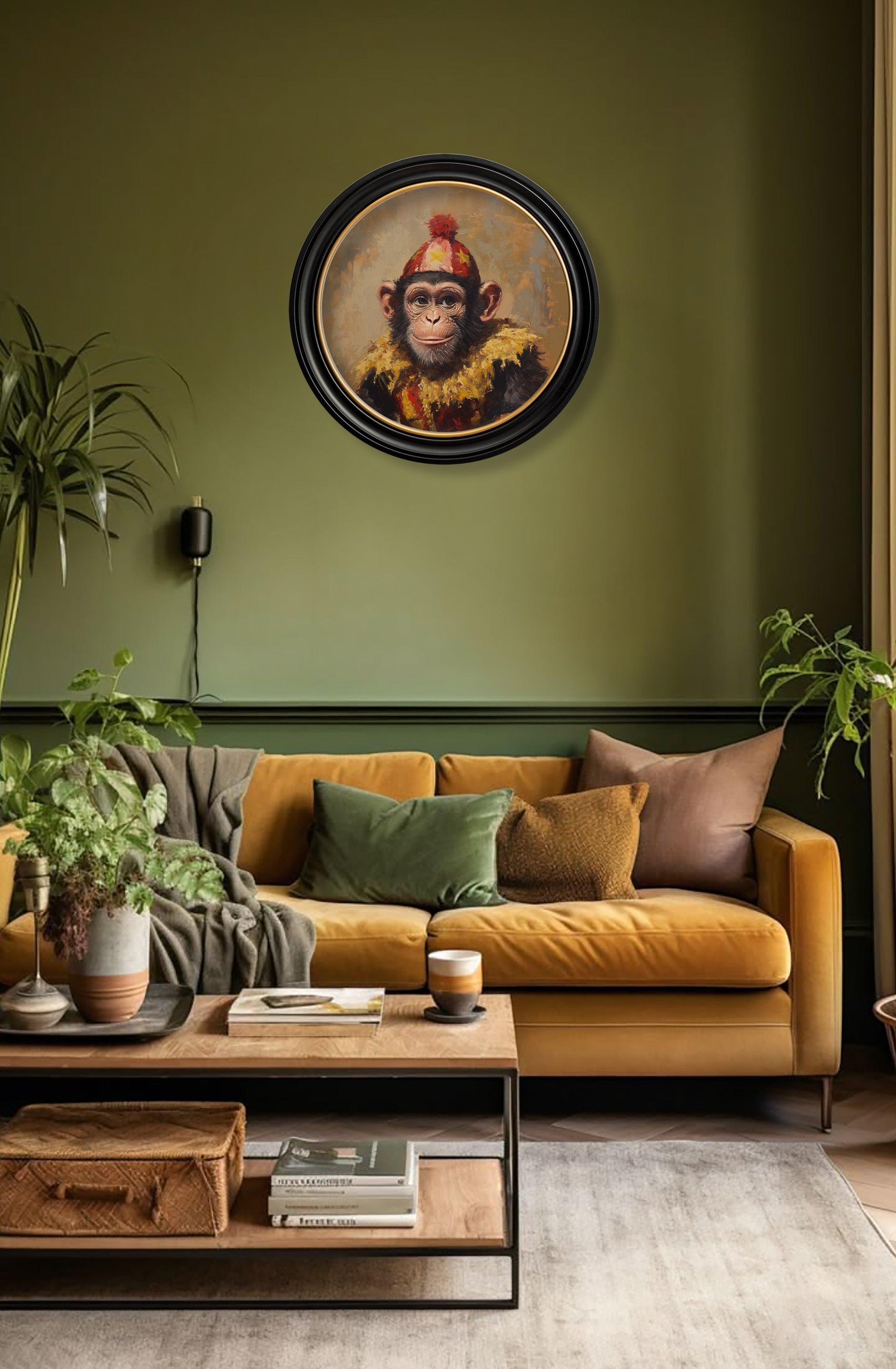 Chimpy the Daring - Circus Chimpanzee Oxford Round Frame