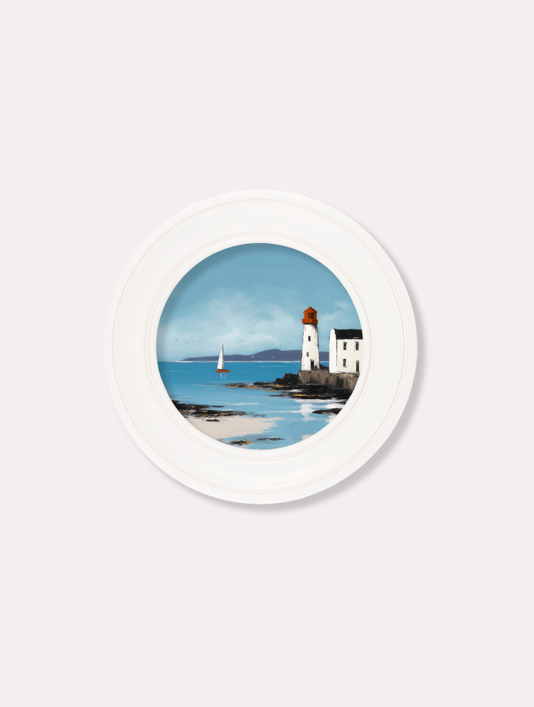 The Coastal Lighthouse - Oxford White Round Frame