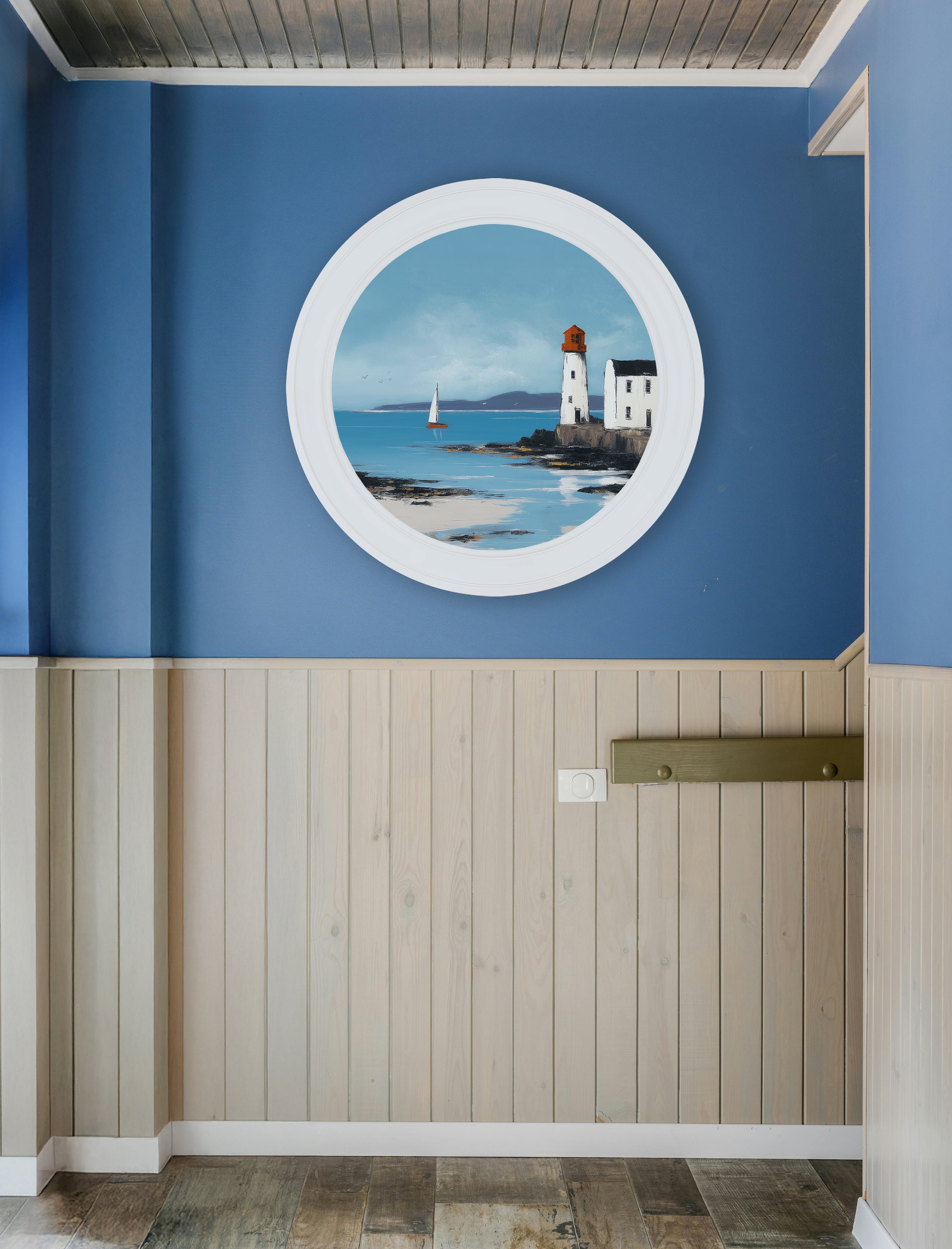 The Coastal Lighthouse - Oxford White Round Frame
