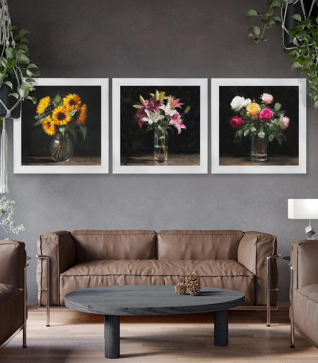 Sunflowers After Dark - White Hurstwood Square Frame