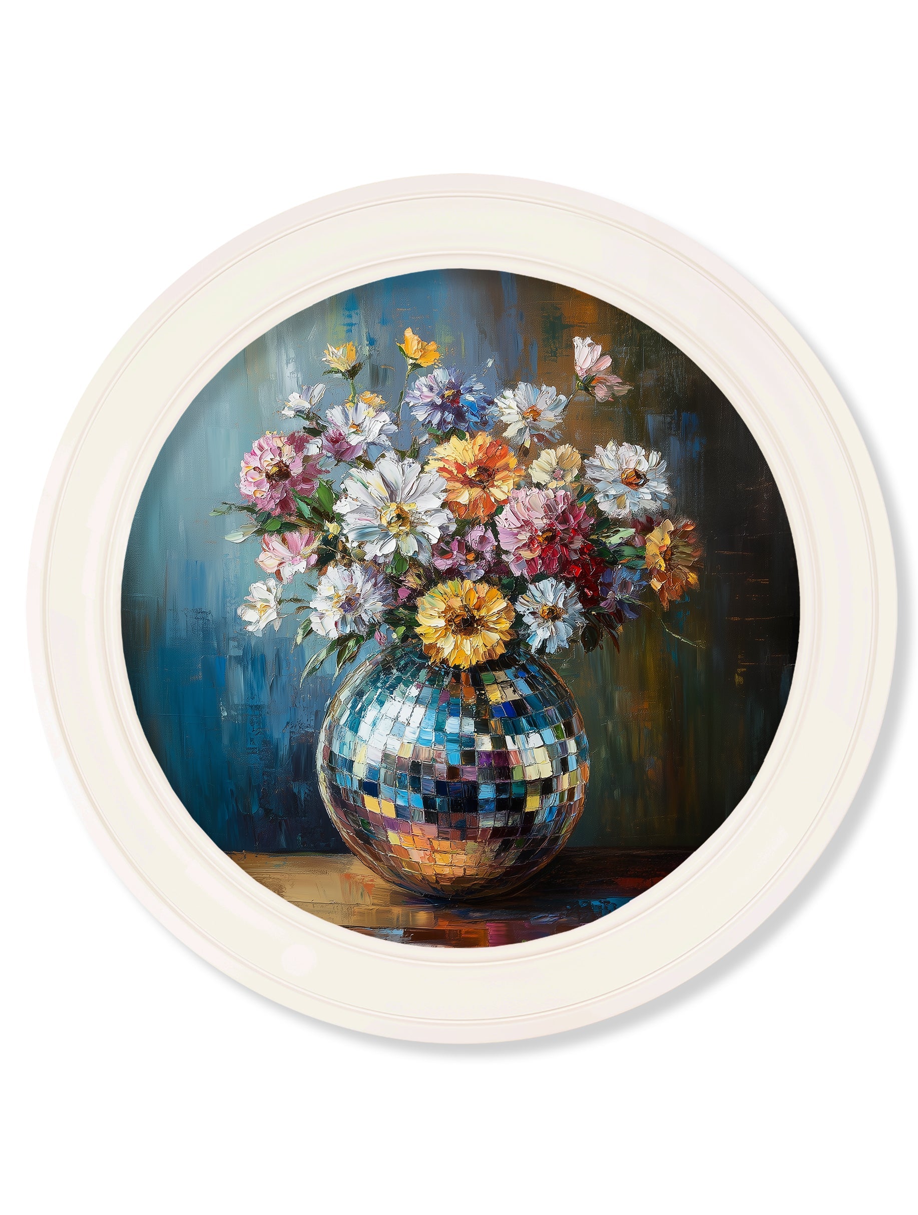 Disco Wildflowers - Oxford Strong White Round Frame