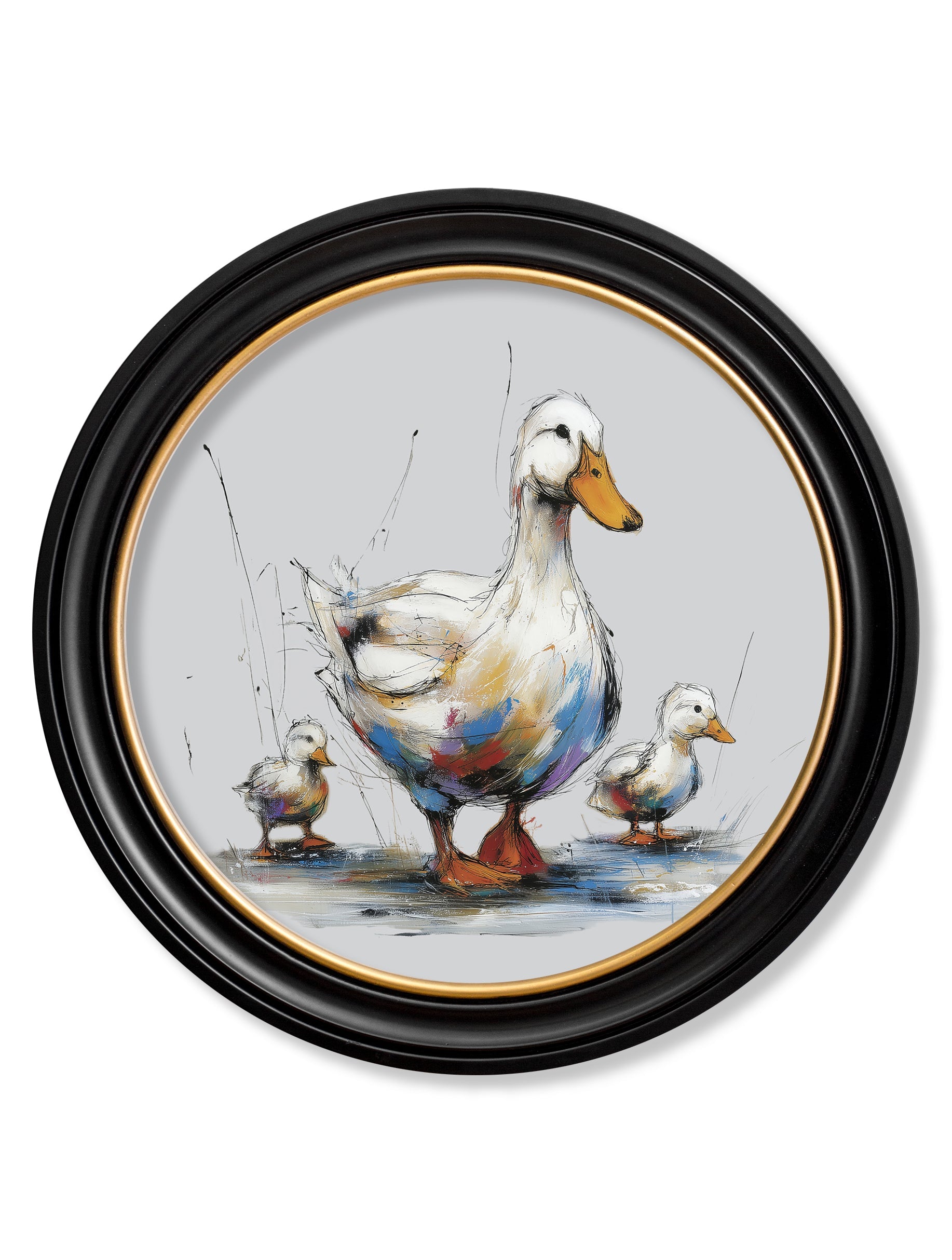 Family of Ducks Cosy Sketch - Oxford Round Frame