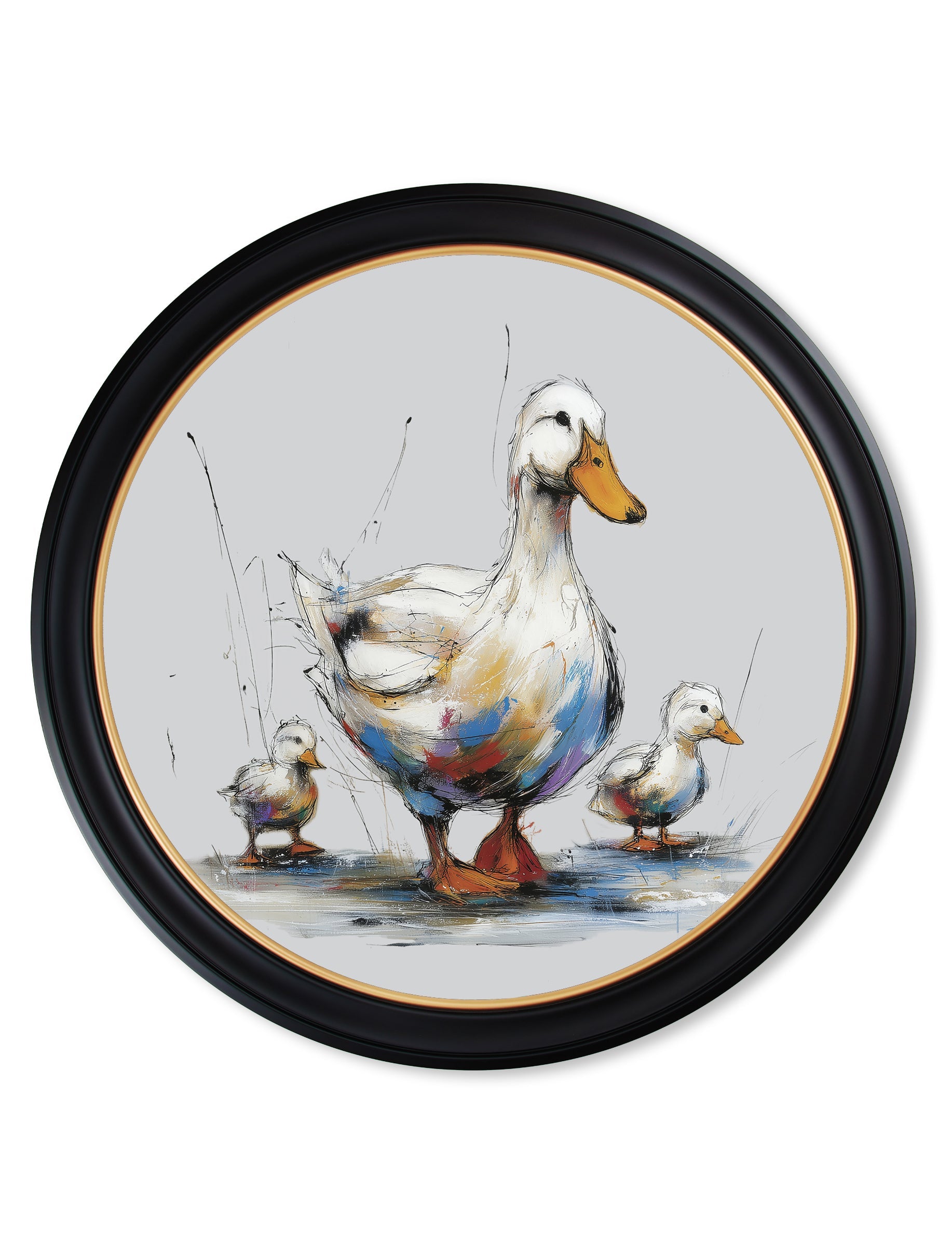 Family of Ducks Cosy Sketch - Oxford Round Frame