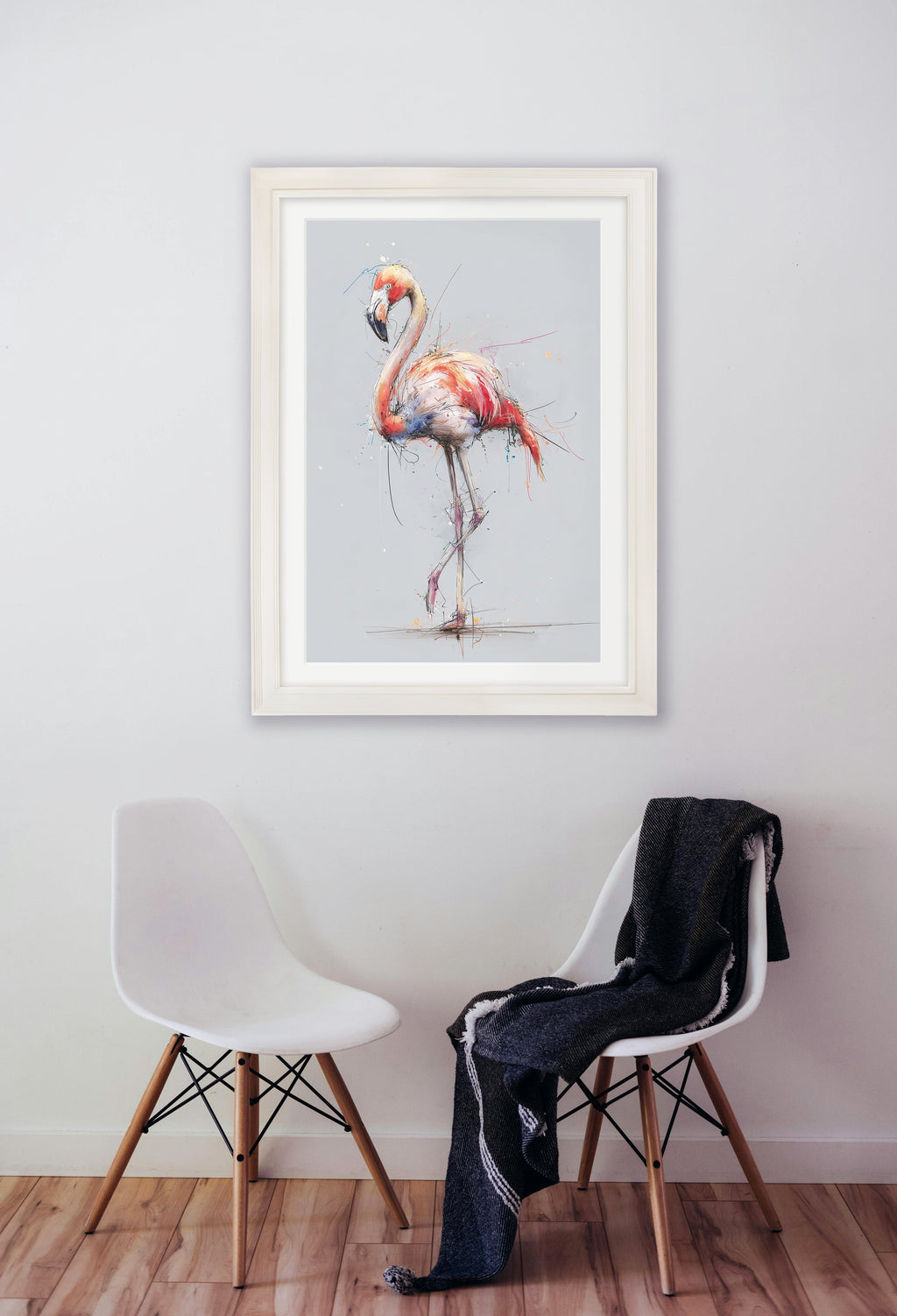 Pink Flamingo Cosy Sketch - Cream Hurstwood Frame