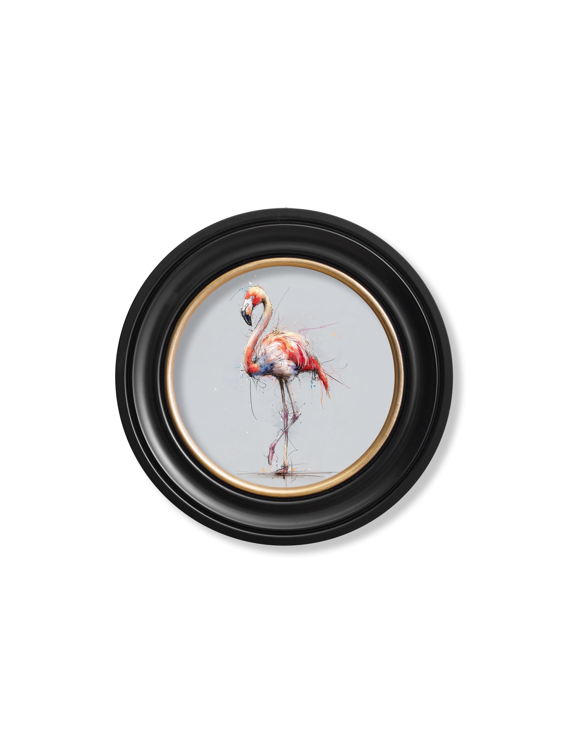 Pink Flamingo Cosy Sketch - Oxford Round Frame