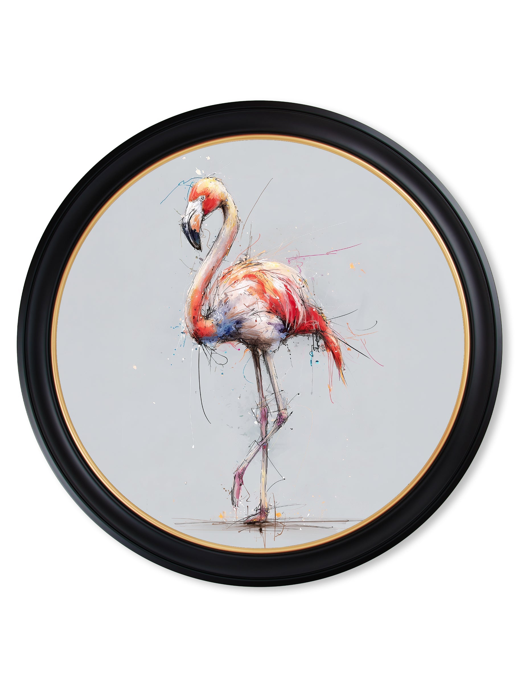 Pink Flamingo Cosy Sketch - Oxford Round Frame