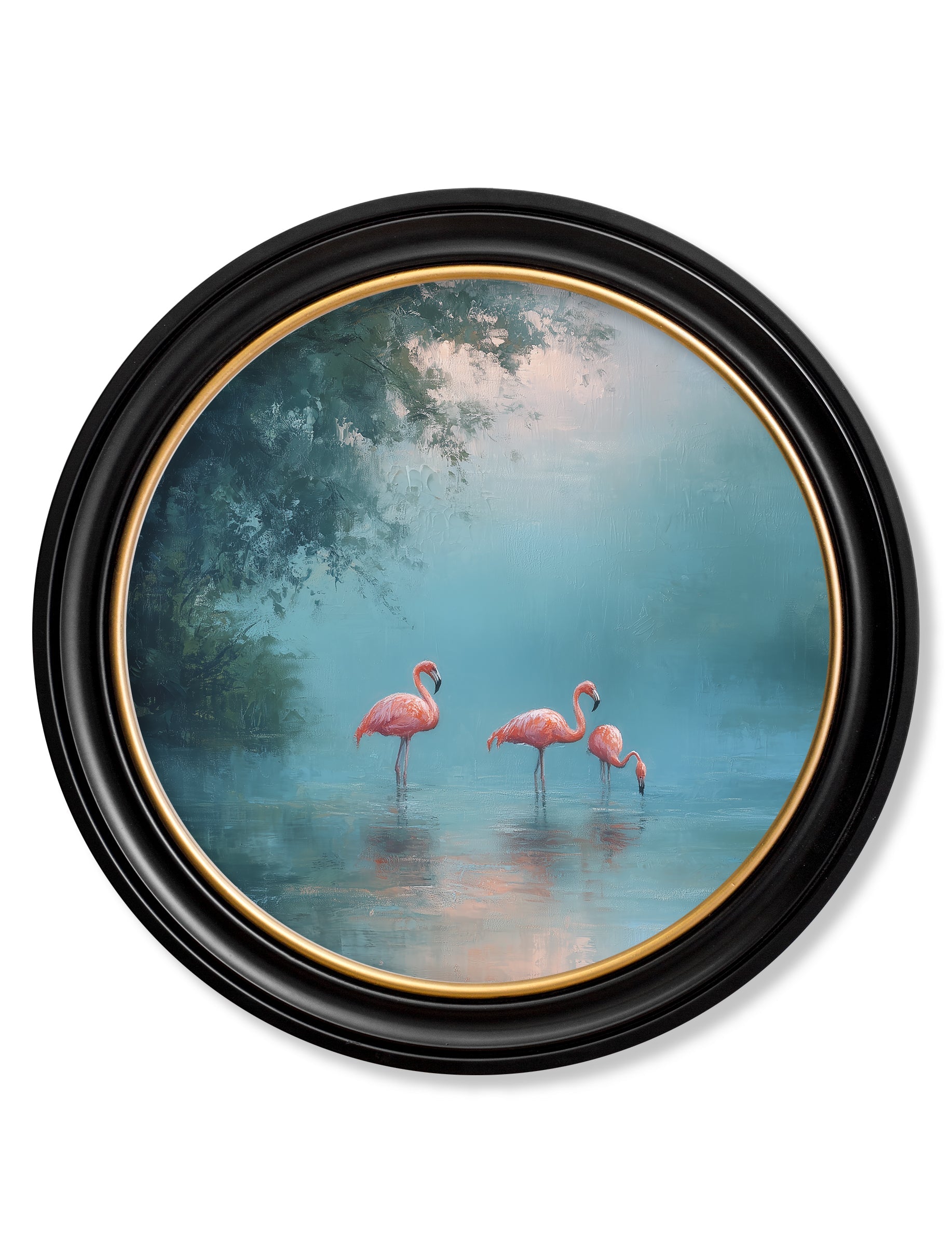 Misty Lake Flamingos - Oxford Round Frame