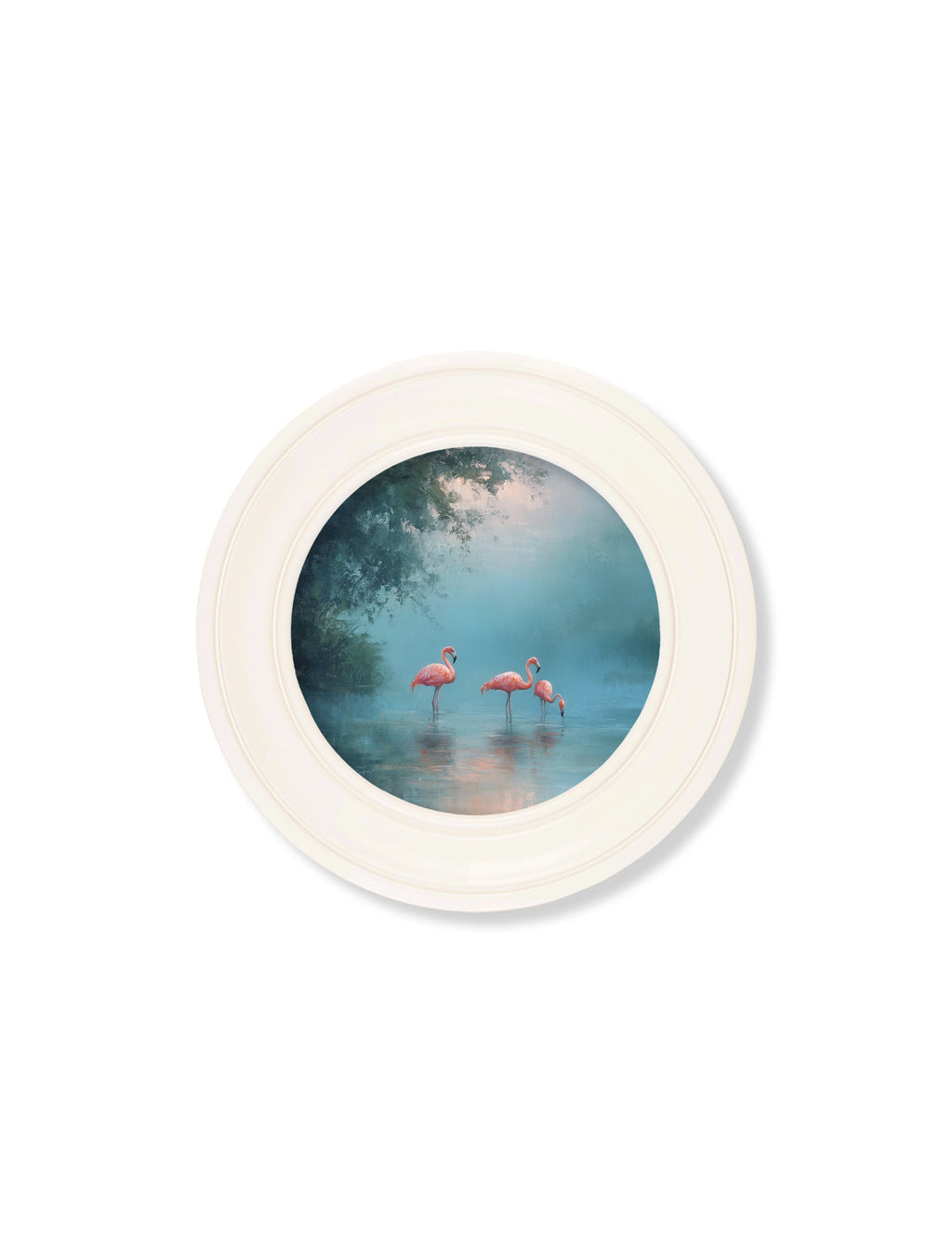 Misty Lake Flamingos - Oxford Strong White Round Frame