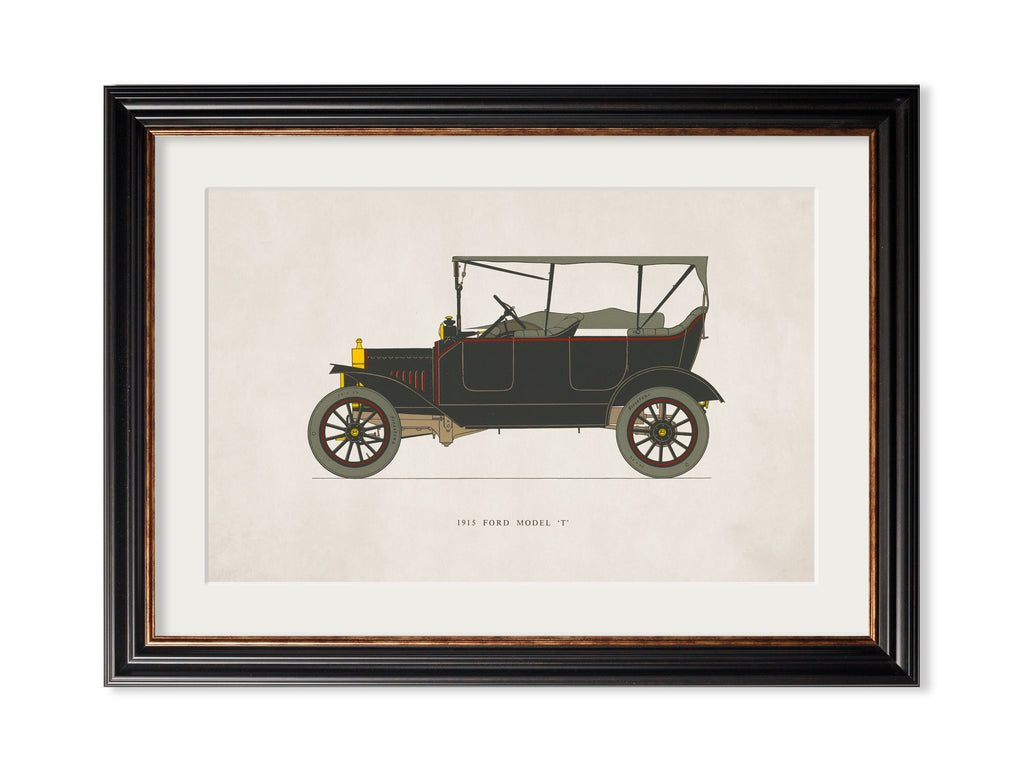 1915 Ford Model T Vintage Car Print | York Slim Framed Wall Art