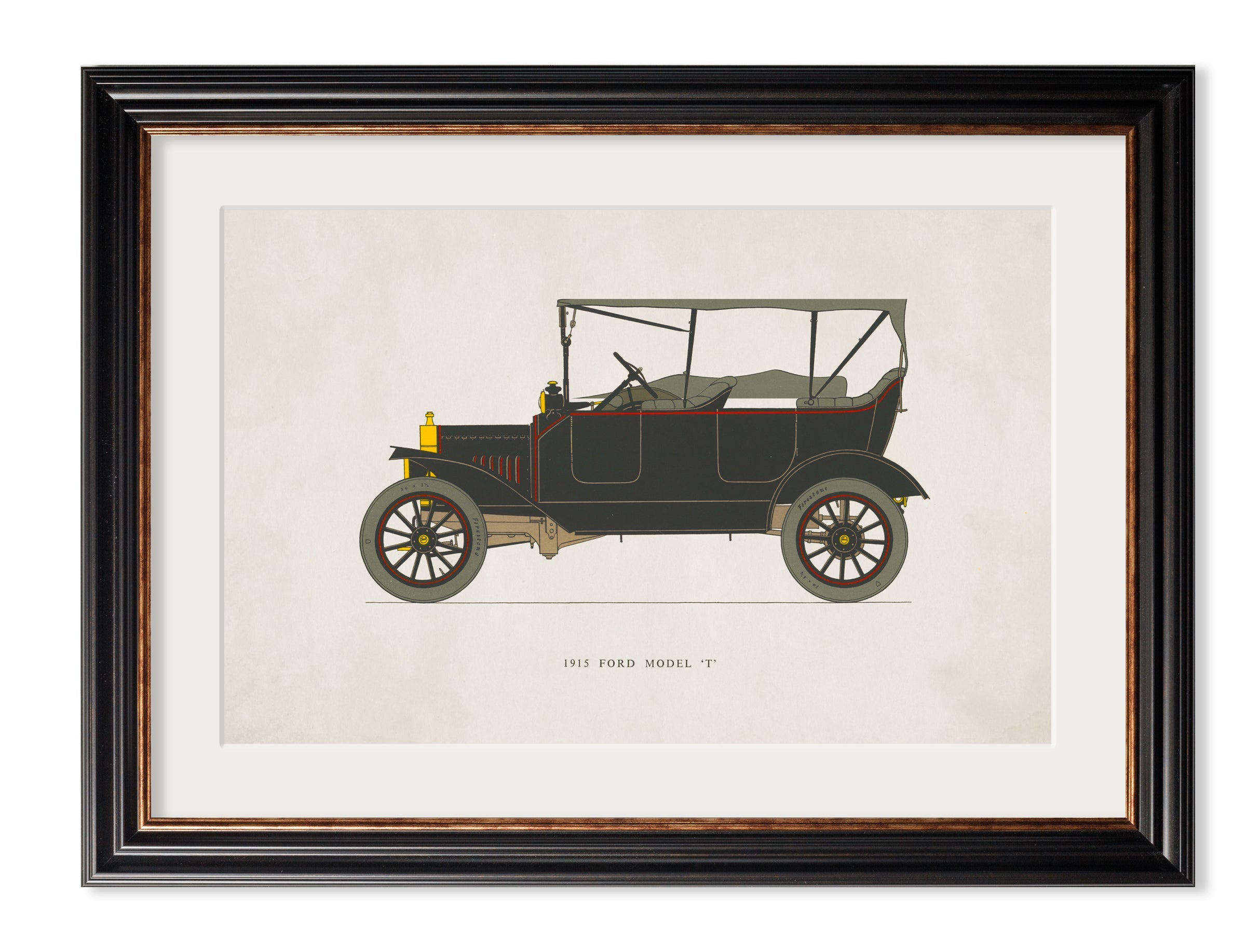 1915 Ford Model T Vintage Car Print | York Slim Framed Wall Art