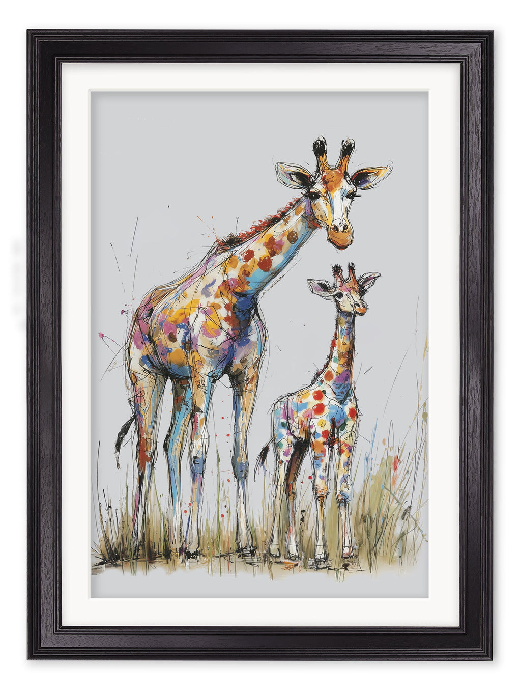 Family of Giraffes Cosy Sketch - Black Hurstwood Frame