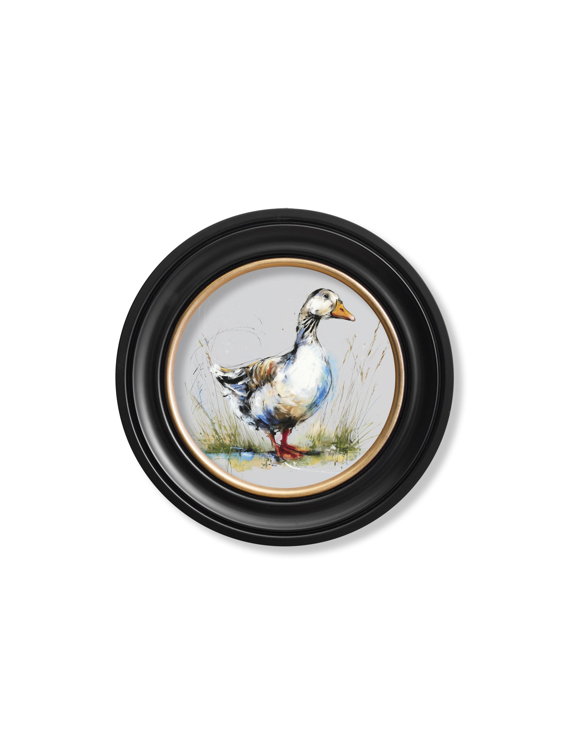 White Goose | Cosy Sketch Art Print in Oxford Round Frame