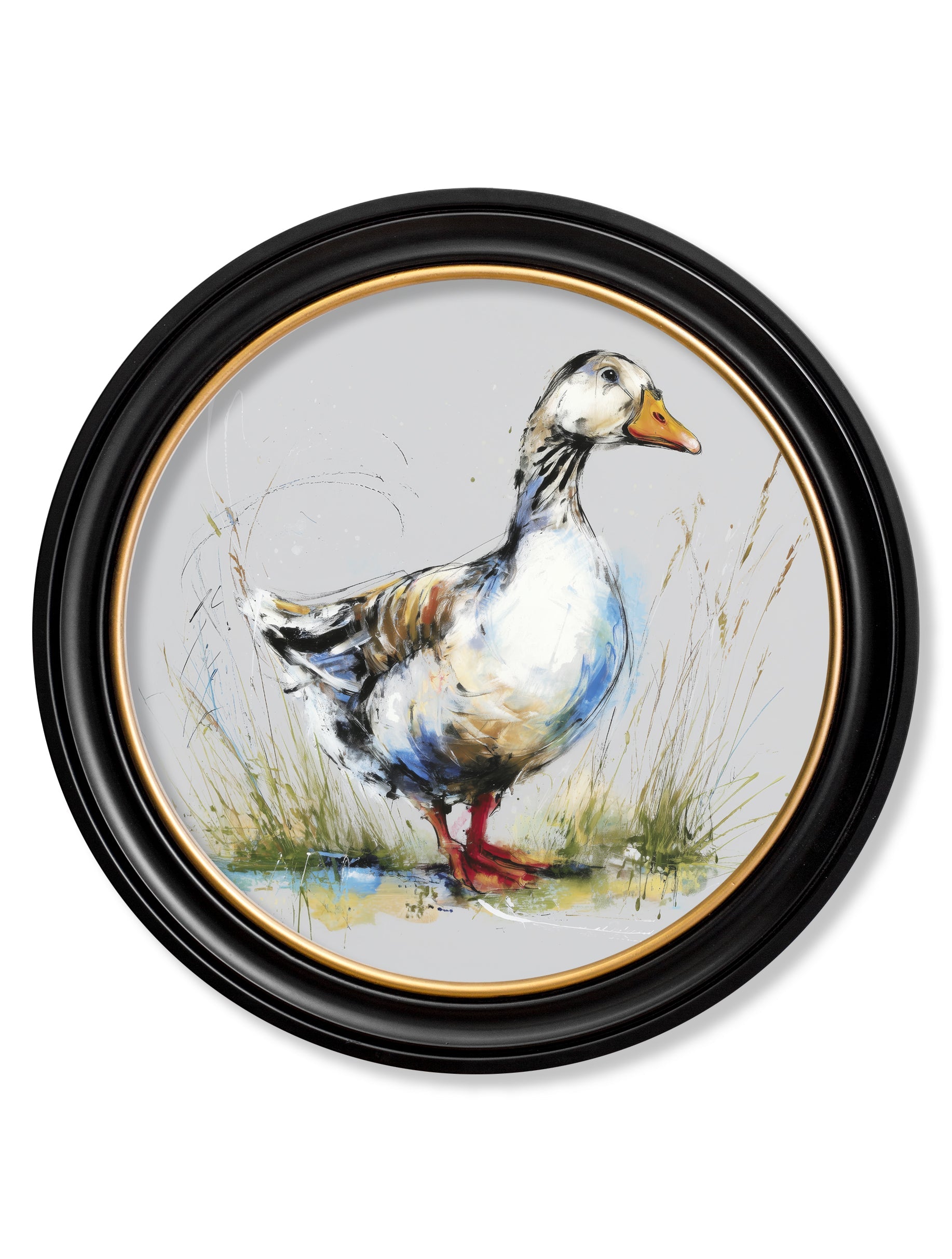 White Goose | Cosy Sketch Art Print in Oxford Round Frame