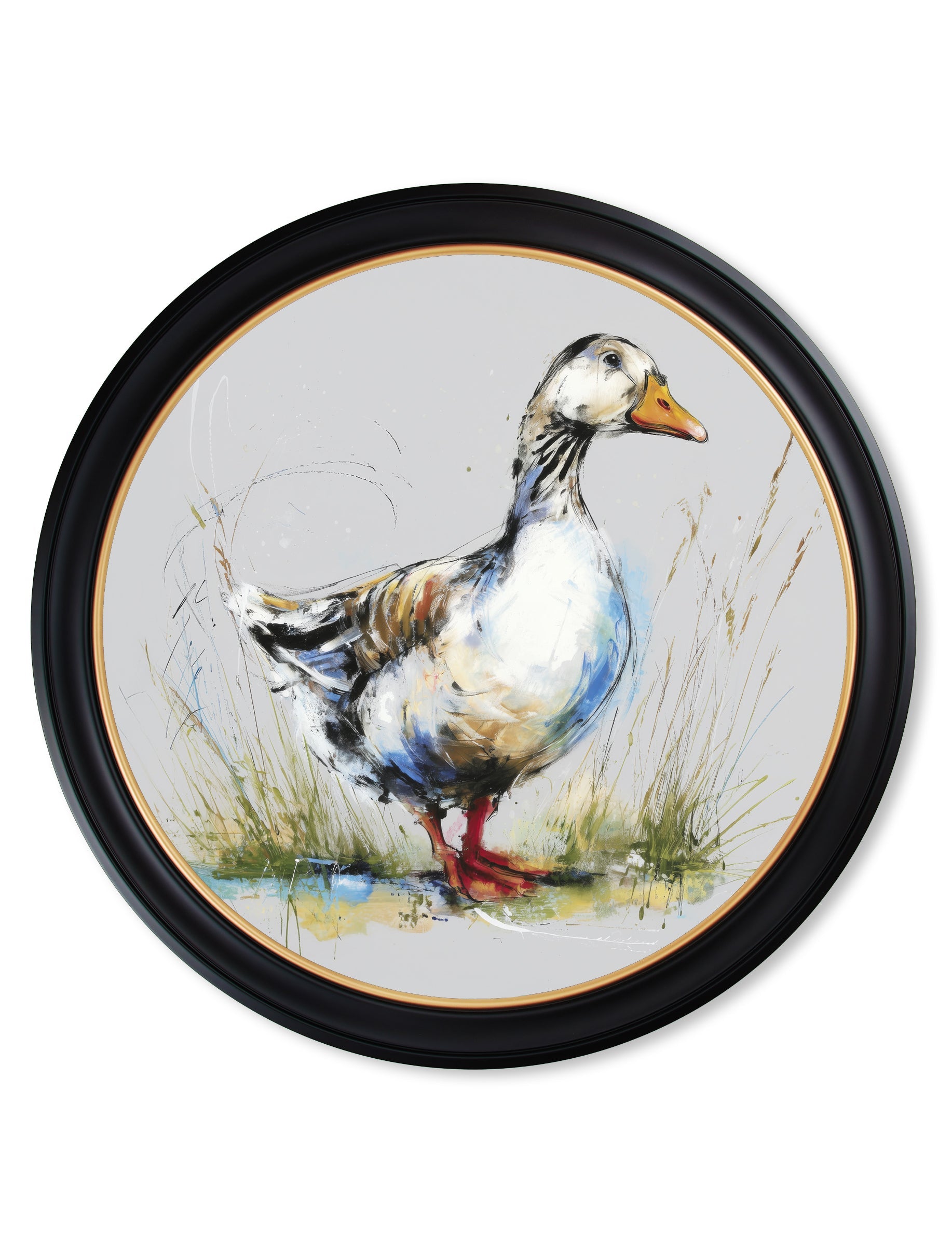 White Goose | Cosy Sketch Art Print in Oxford Round Frame