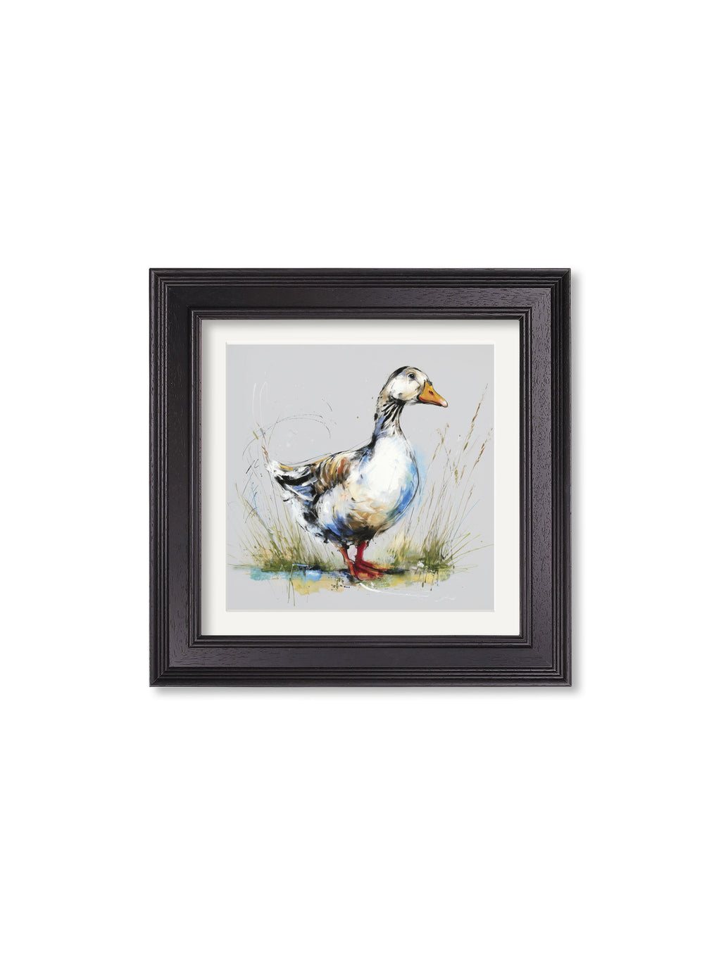 White Goose | Cosy Sketch Art Print in Black Hurstwood Square Frame
