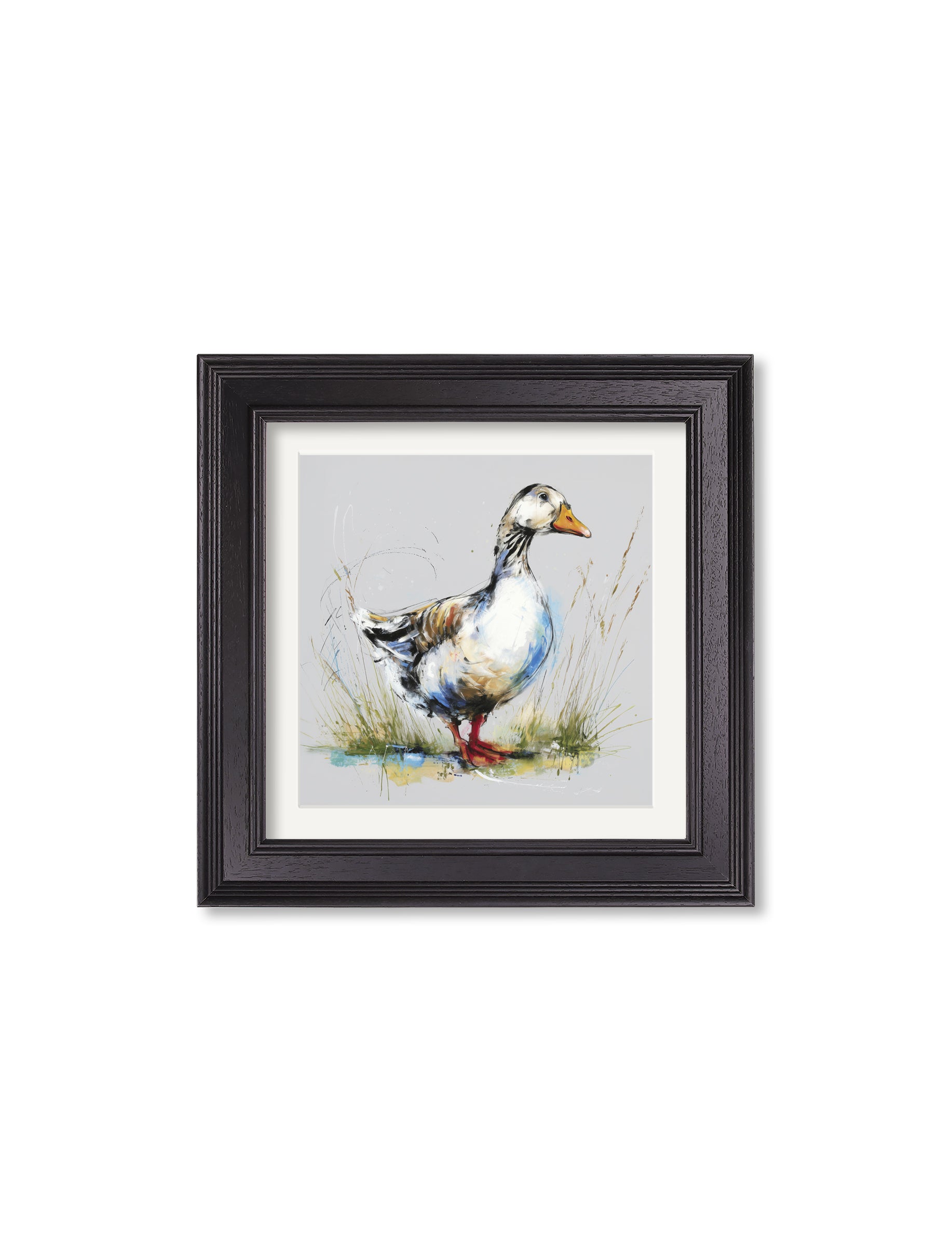 White Goose | Cosy Sketch Art Print in Black Hurstwood Square Frame