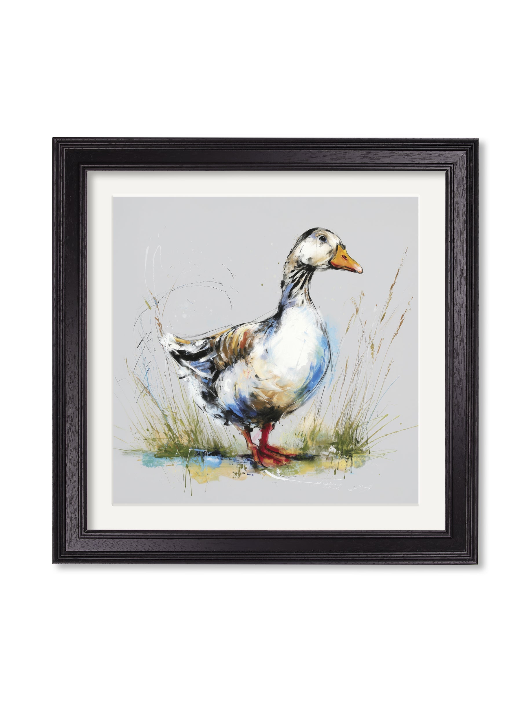White Goose | Cosy Sketch Art Print in Black Hurstwood Square Frame