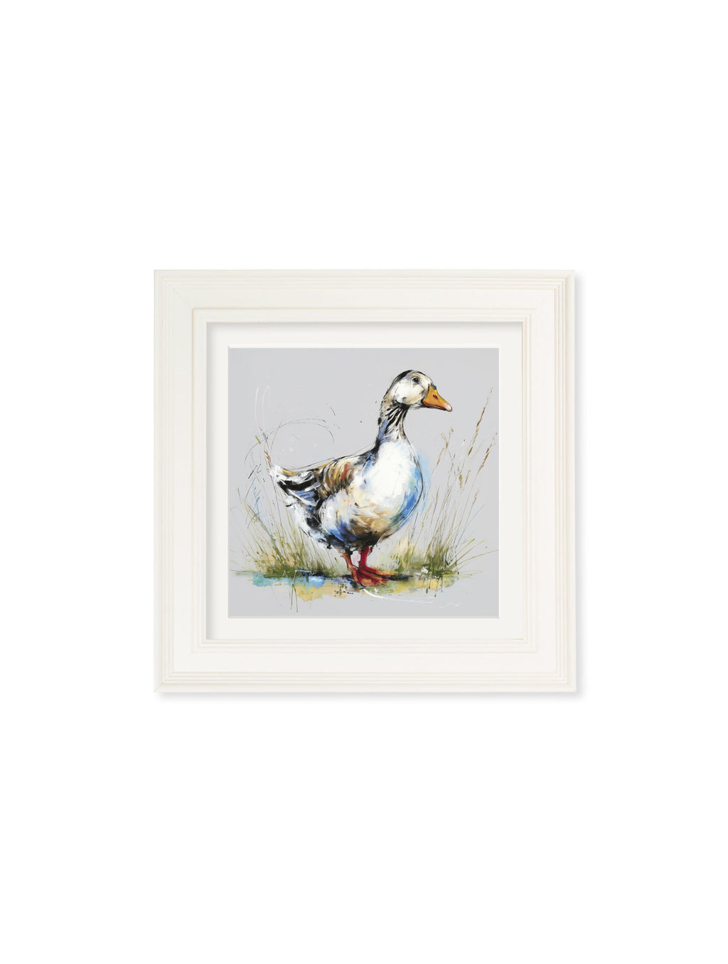 White Goose | Cosy Sketch Art Print in Cream Hurstwood Square Frame