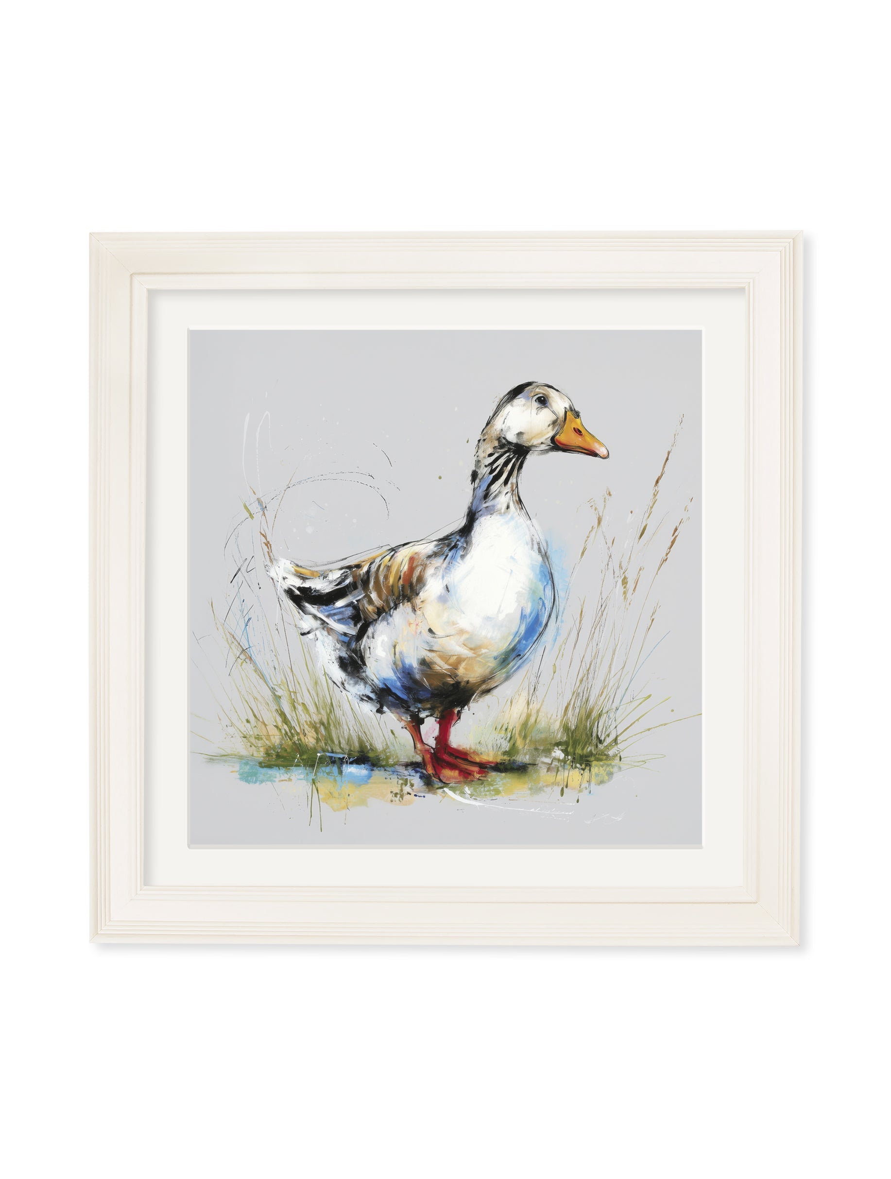 White Goose | Cosy Sketch Art Print in Cream Hurstwood Square Frame