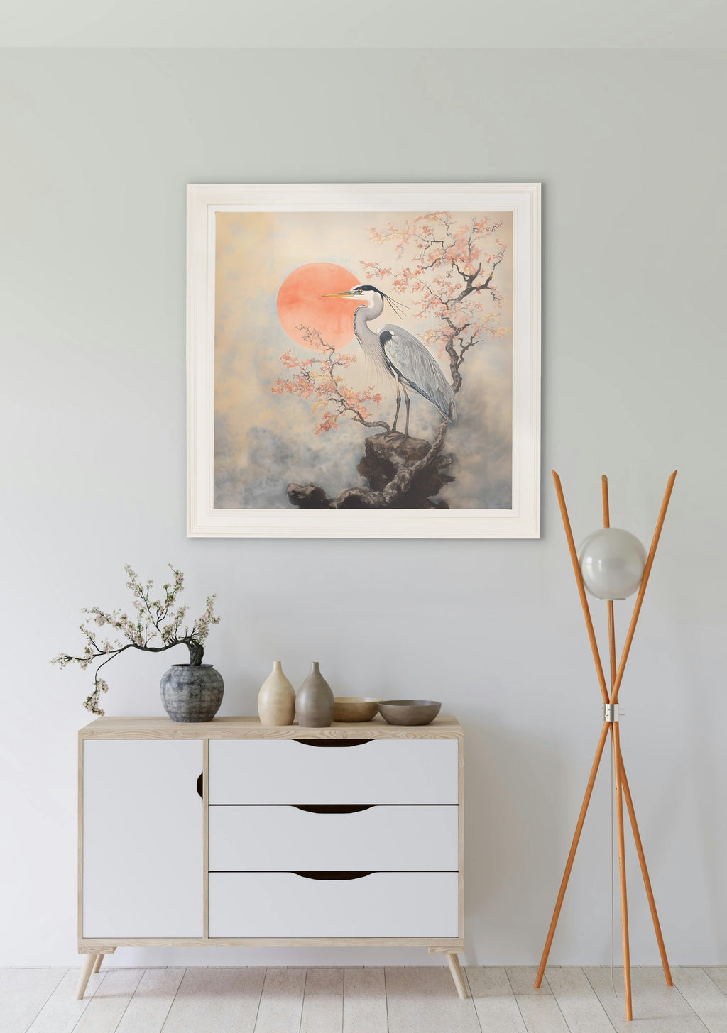 Japanese Twin Herons - Cream Hurstwood Square Frame