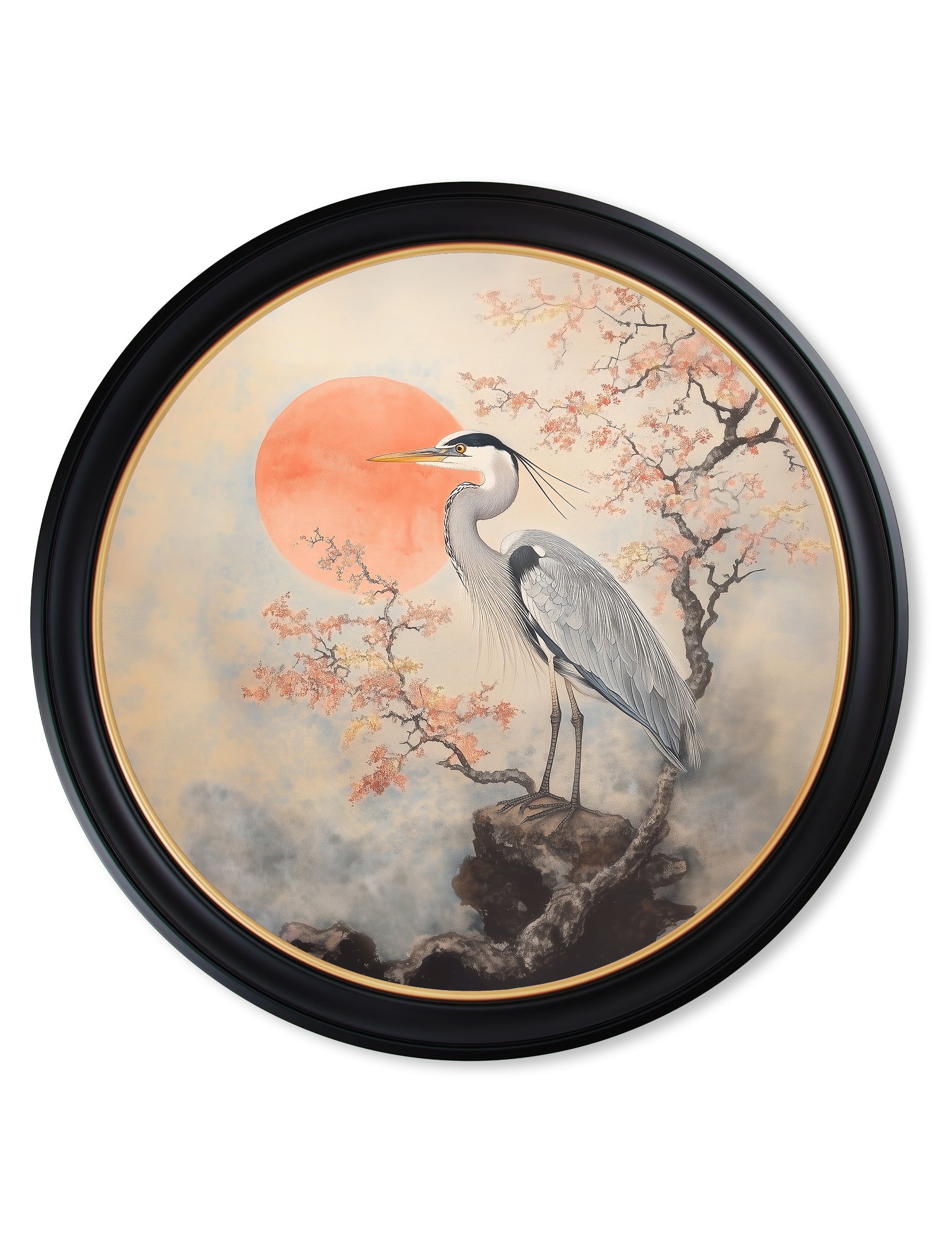 Japanese Twin Herons - Oxford Round Frame