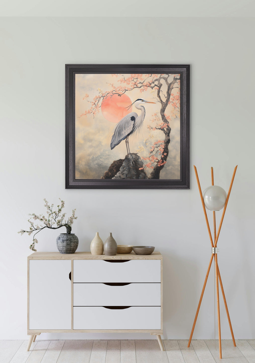 Japanese Twin Herons - Black Hurstwood Square Frame