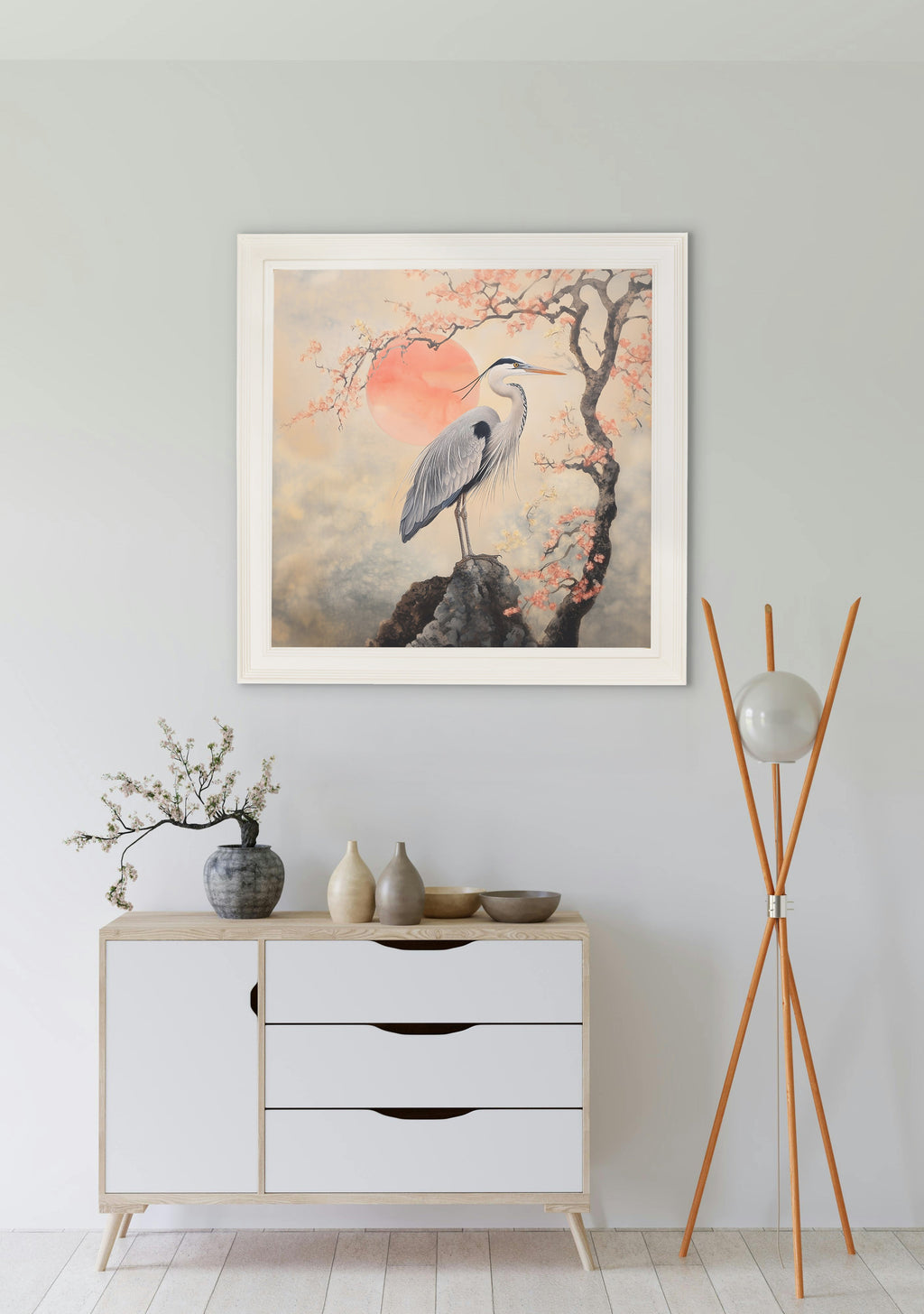Japanese Twin Herons - Cream Hurstwood Square Frame