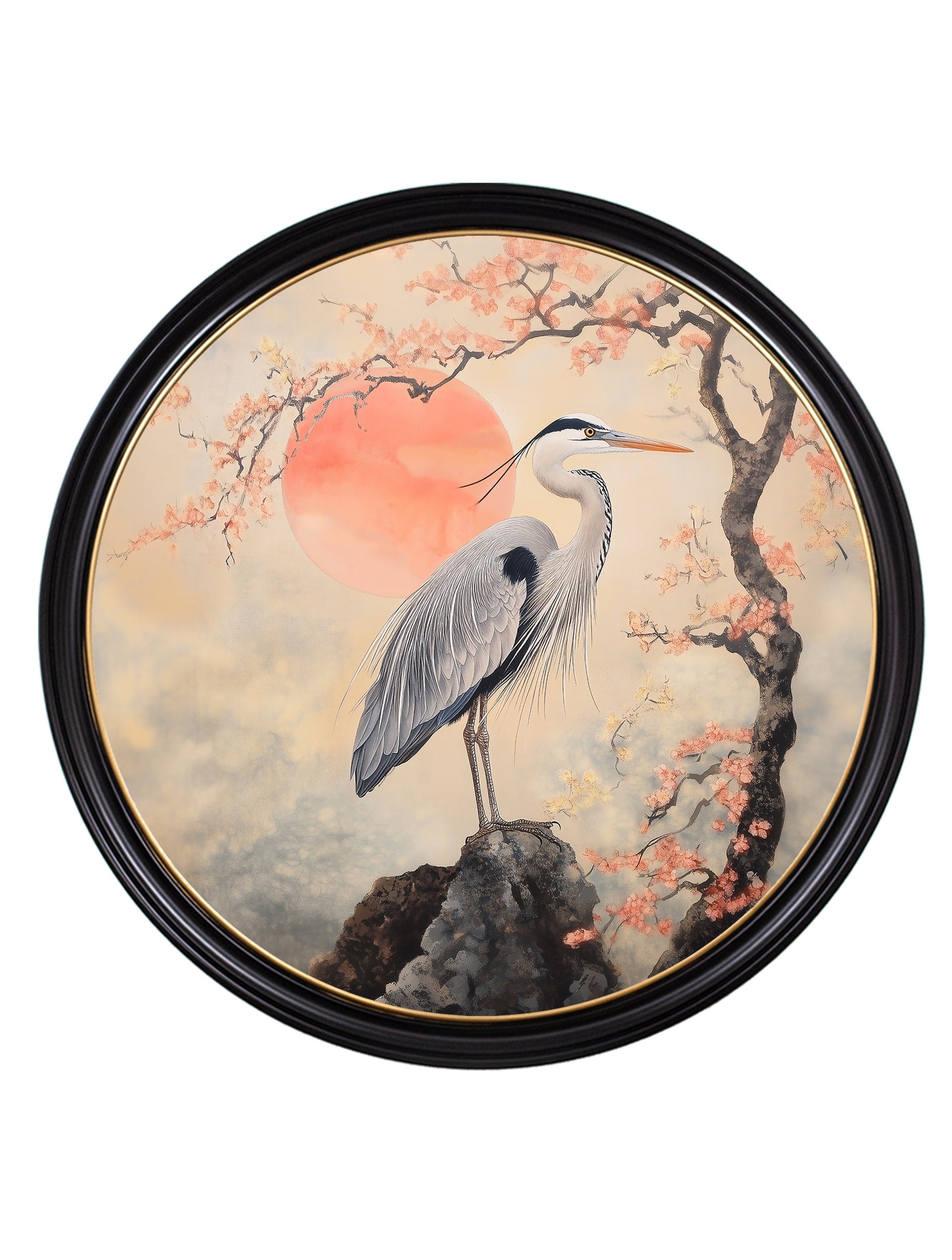 Japanese Twin Herons - Oxford Round Frame