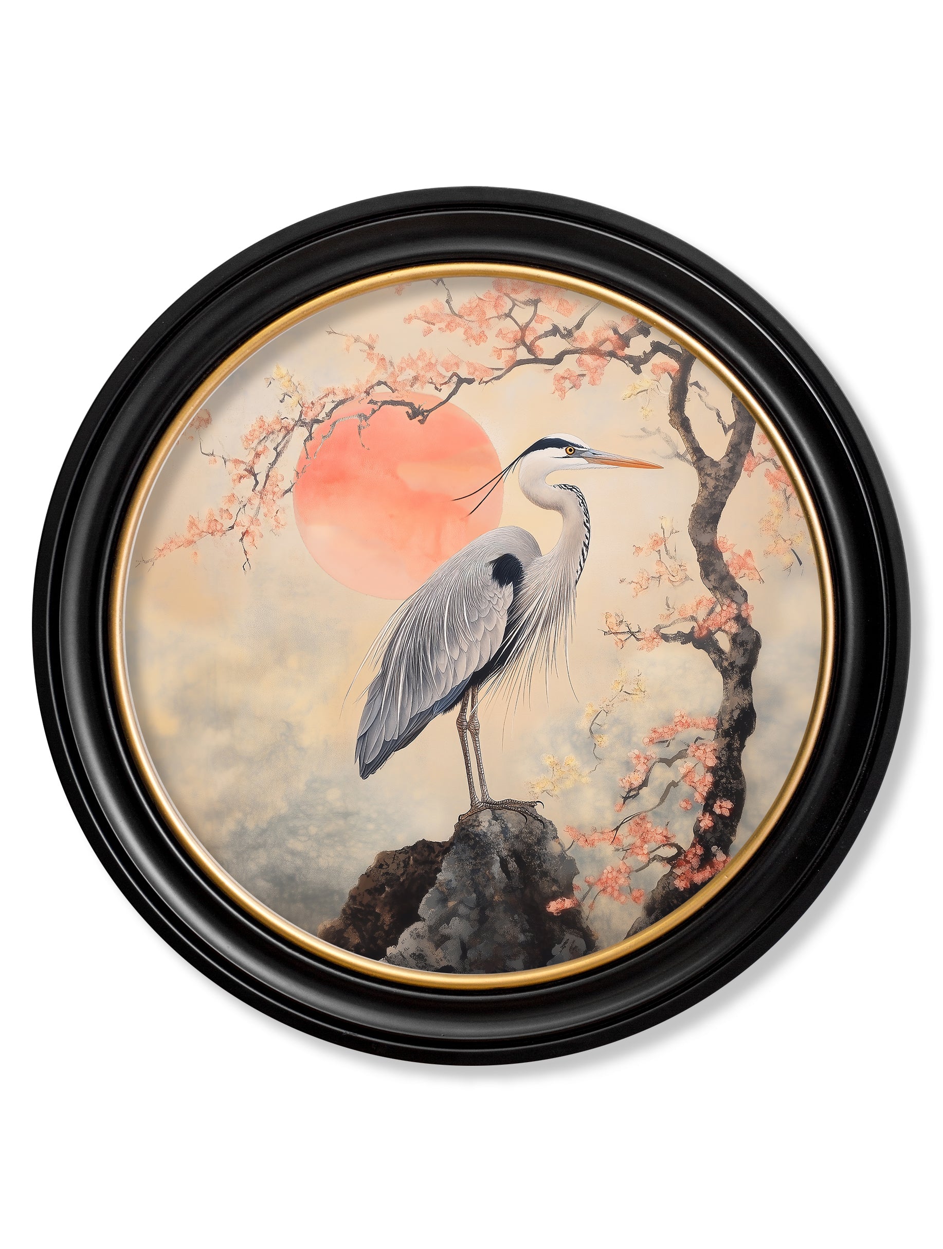 Japanese Twin Herons - Oxford Round Frame