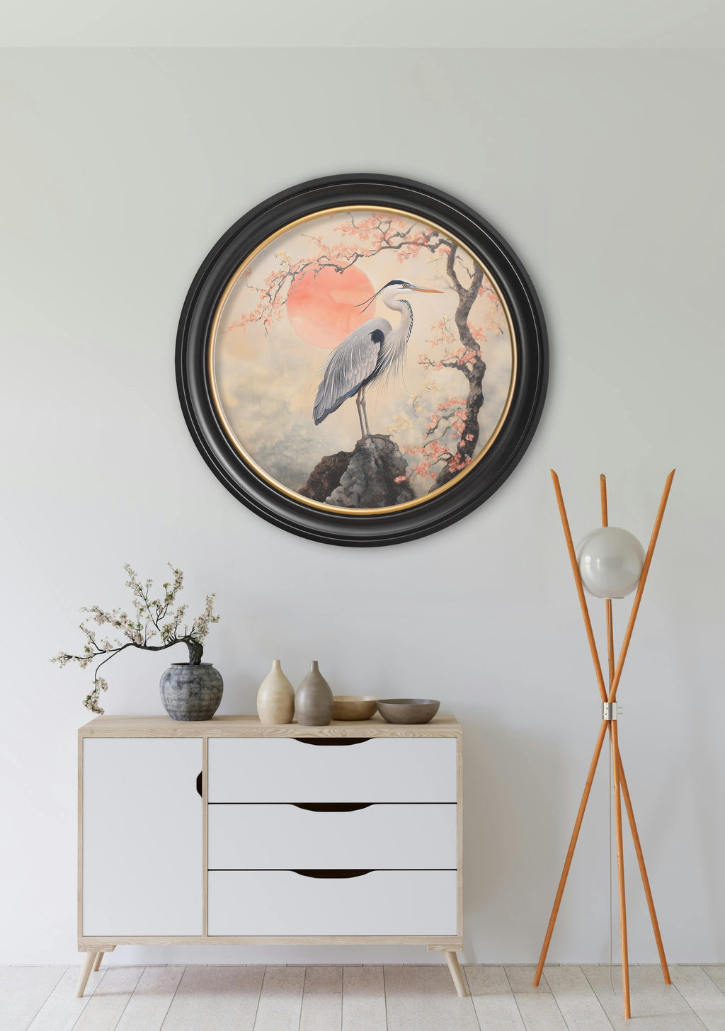 Japanese Twin Herons - Oxford Round Frame