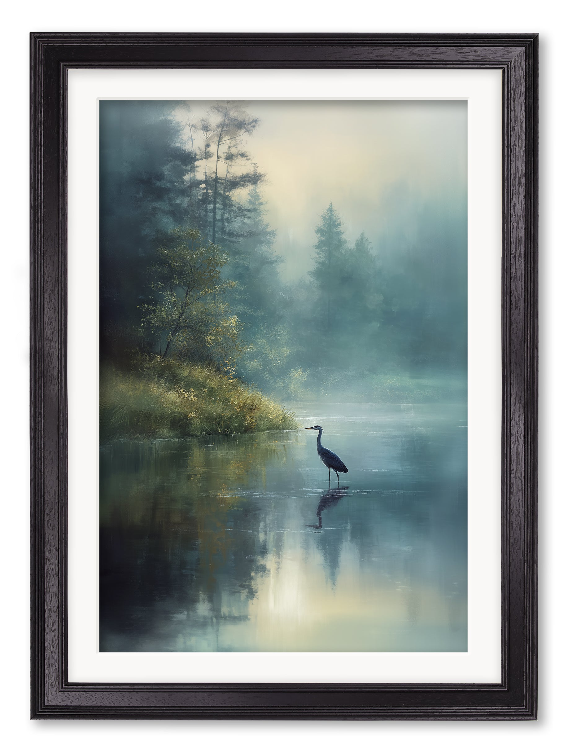 Misty Lake Heron - Black Hurstwood Frame