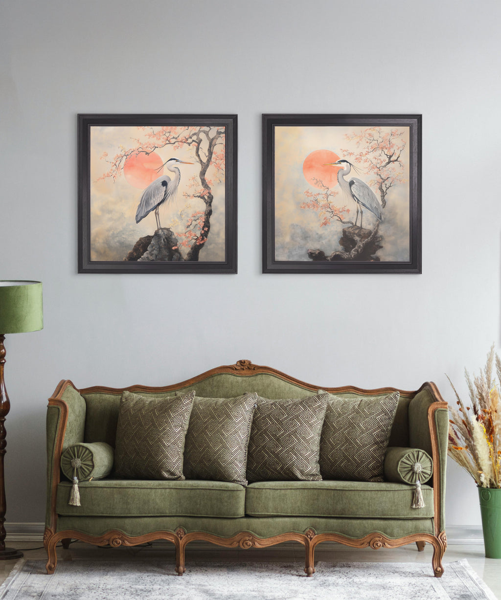 Japanese Twin Herons - Black Hurstwood Square Frame